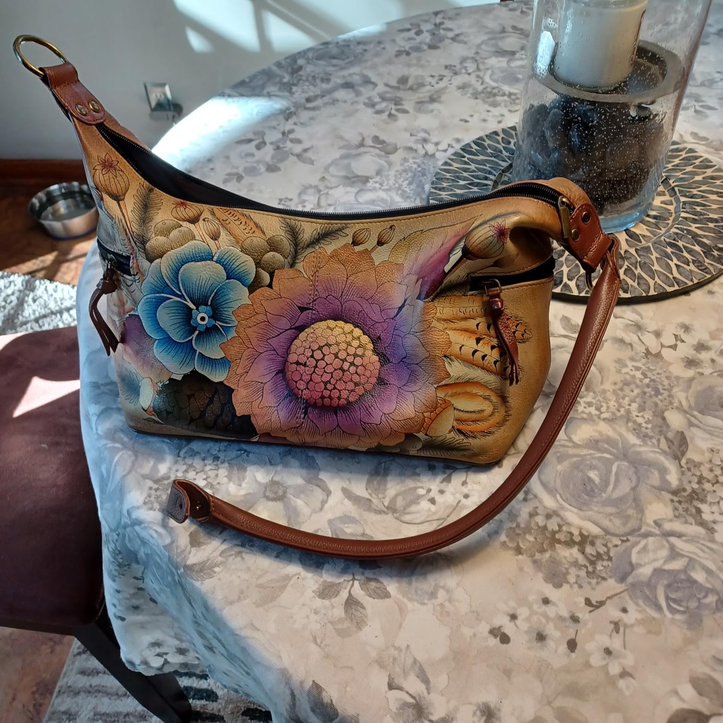 Anna by Anuschka Women's Genuine Leather, Hand Painted - Medium East-West Hobo, Zip-Top Shoulder Bag customer photo 2