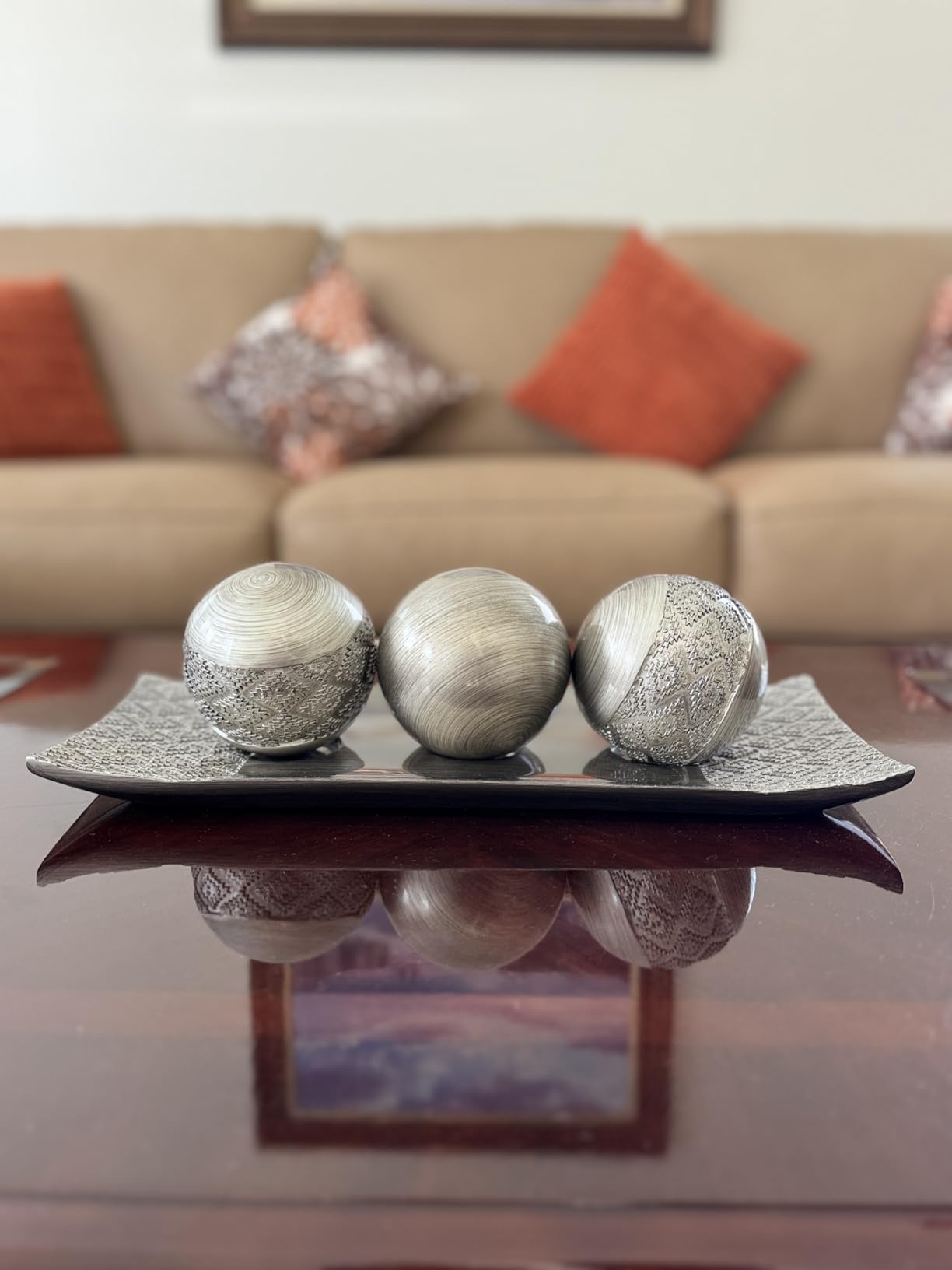 Creative Scents Dublin Brown Tray and Ball Set - Living Room, Entry Table Decor Centerpiece Table Decorations - Decorative Tray for Dining Room, Accent Decor Bowl for House Decoration customer photo 1