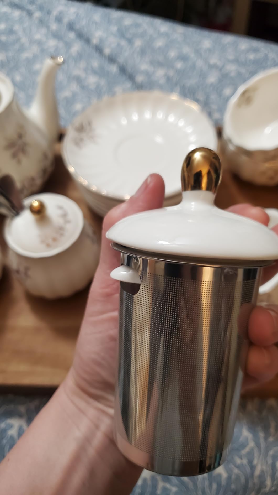 Porcelain Tea Sets British Royal Series, 8 OZ Cups& Saucer Service for 6, with Teapot Sugar Bowl Cream Pitcher Teaspoons and tea strainer for Tea/Coffee, Pukka Home (Pure White) customer photo 1