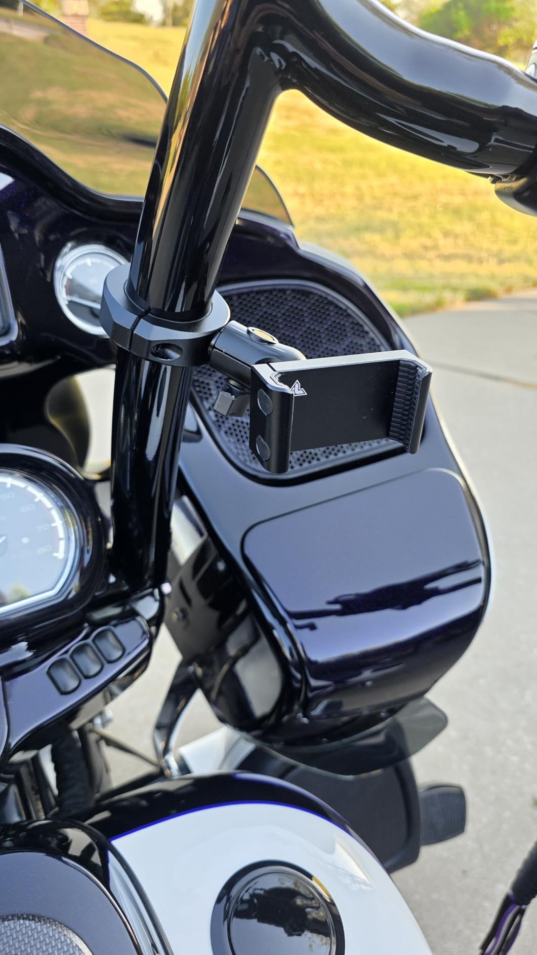 Tackform Black Motorcycle ALL METAL Phone Mount - 20MAXX Spring Cradle | BC3 Universal Clamp Fits 7/8 inch to 1-1/4 inch Handlebars | Aluminum | Compatible with iPhones, Galaxy Devices, More | Short Reach Arm customer photo 1
