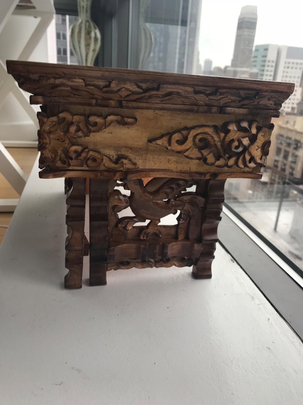DharmaObjects Solid Indian Elm Wood Hand Carved Floor Shrine Altar Meditation Table (Large, Dark) customer photo 1
