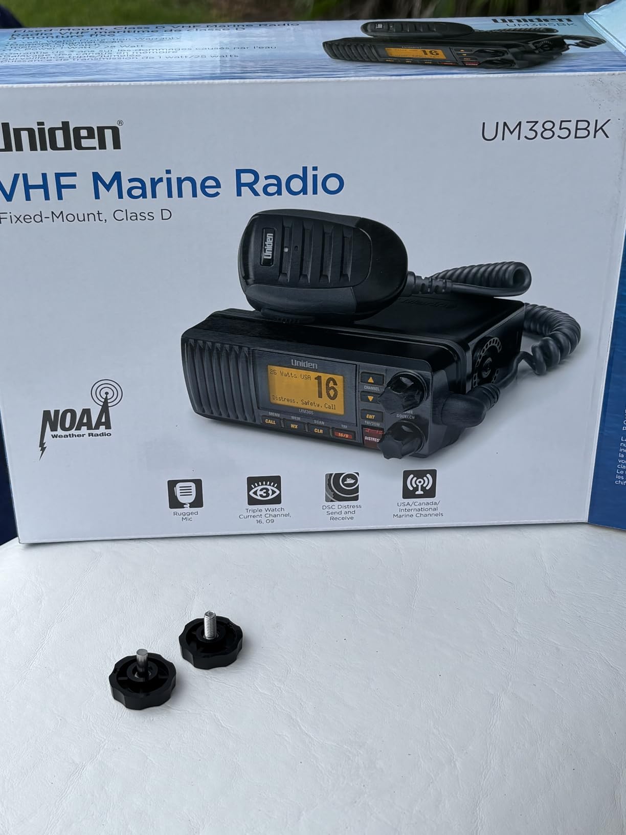 Uniden UM385BK 25 Watt Fixed Mount Marine VHF Radio, Waterproof, NOAA Weather Alert, All USA/Intl/Canadian Marine Channels customer photo 1