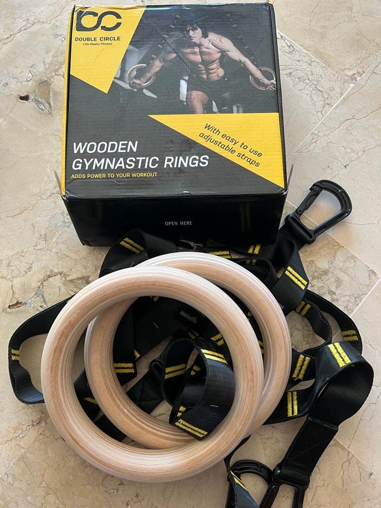 Double Circle Wood Gymnastics Rings with Quick Adjust Numbered Straps and Exercise Videos Guide - Full Body Workout Rings, Calisthenics, Home Gym customer photo 1