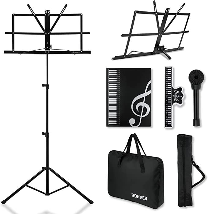 Donner Sheet Music Stand with Light, DMS-1 Portable Metal Music Stand, Tabletop Music Book Stand for Guitar, Ukulele, Violin Players customer photo 2