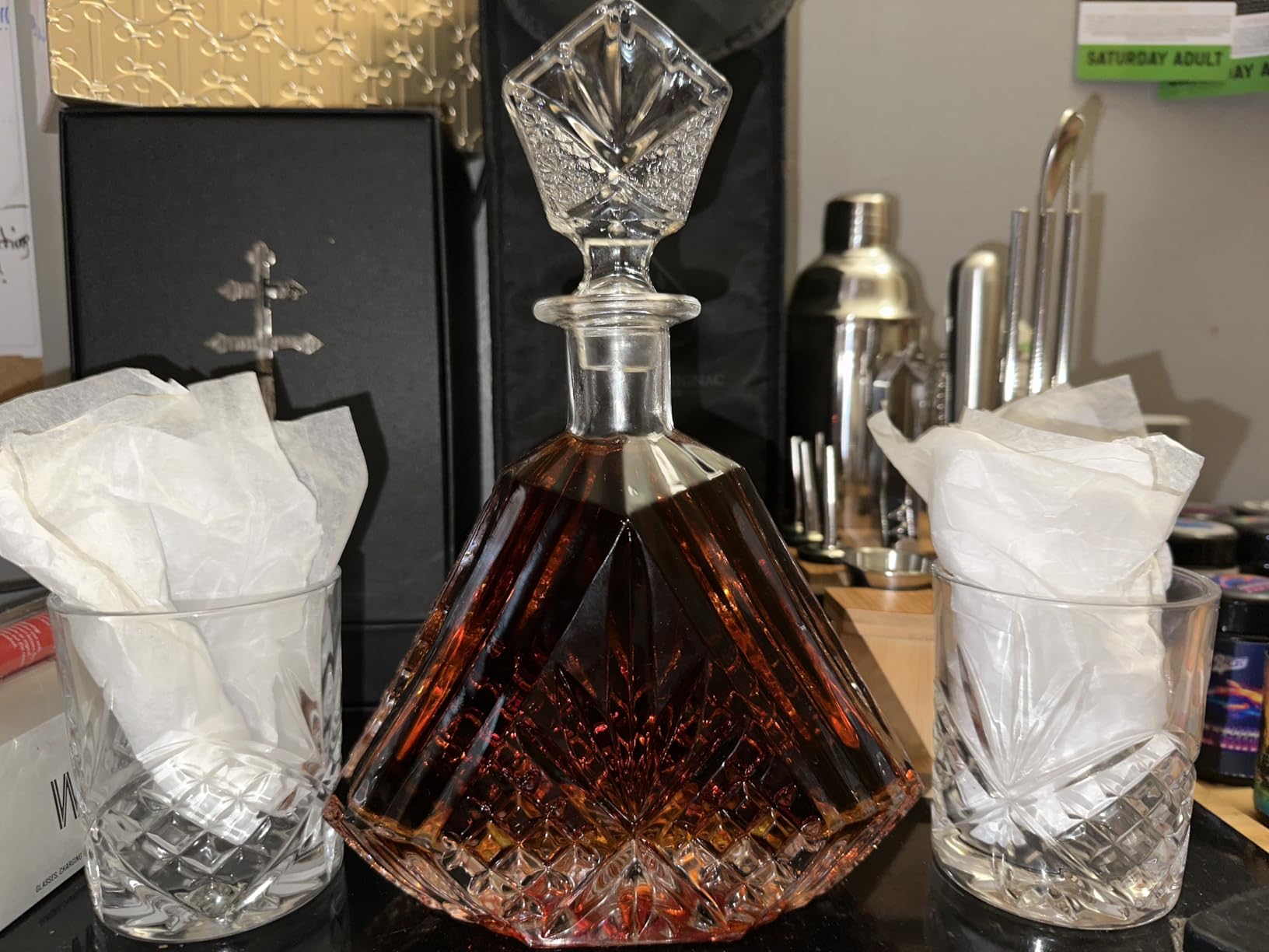 Whiskey Decanter Set with 2 Old Fashioned Whisky Glasses for Liquor Scotch Bourbon or Wine - Irish Cut Triangular Clear customer photo 2