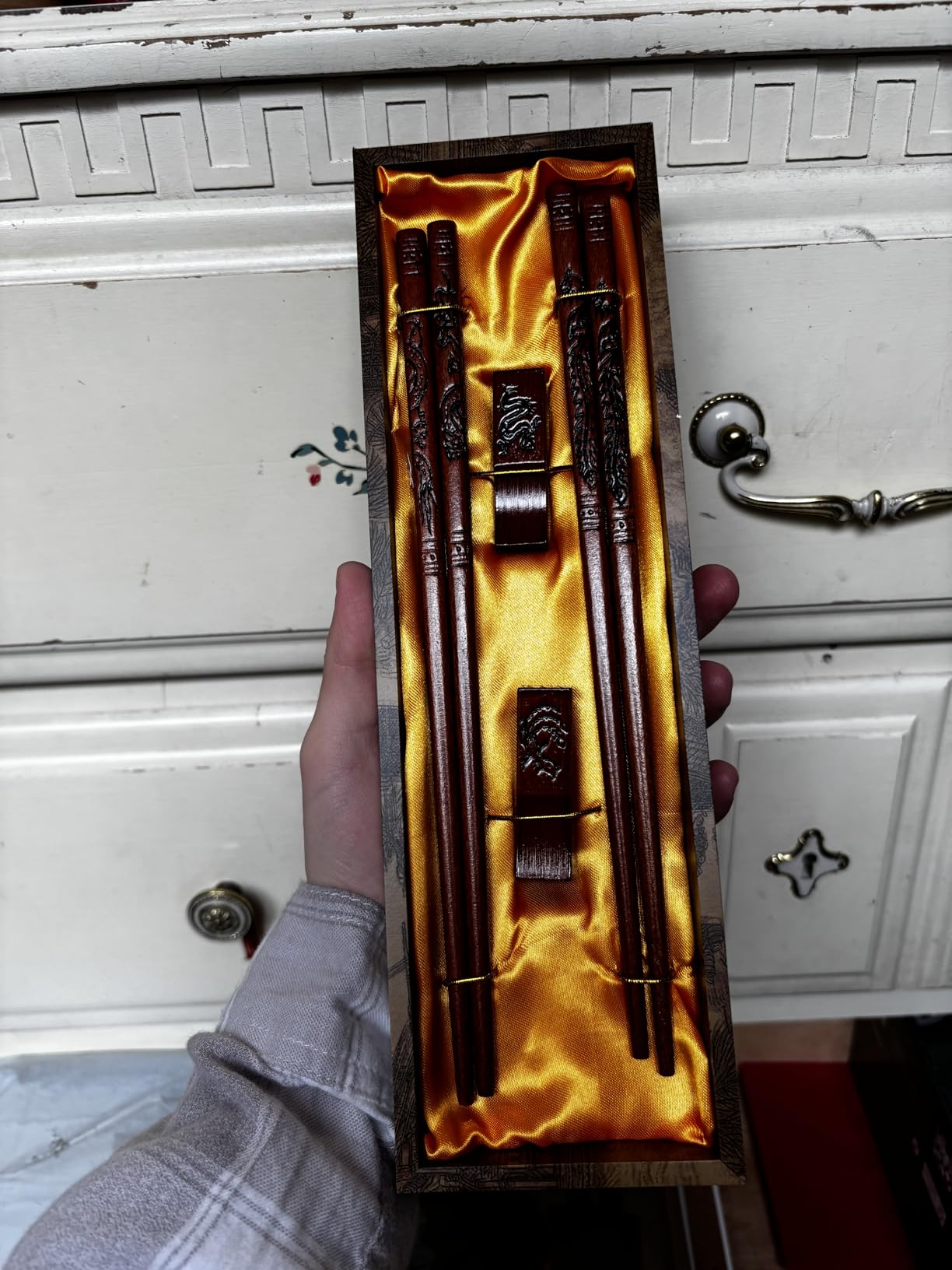 Chopstick Reusable Chinese Dragon and Phoenix Chopsticks with Holder and Carrying Bag Chinese Traditional Stylish Set (2 Pairs) customer photo 1