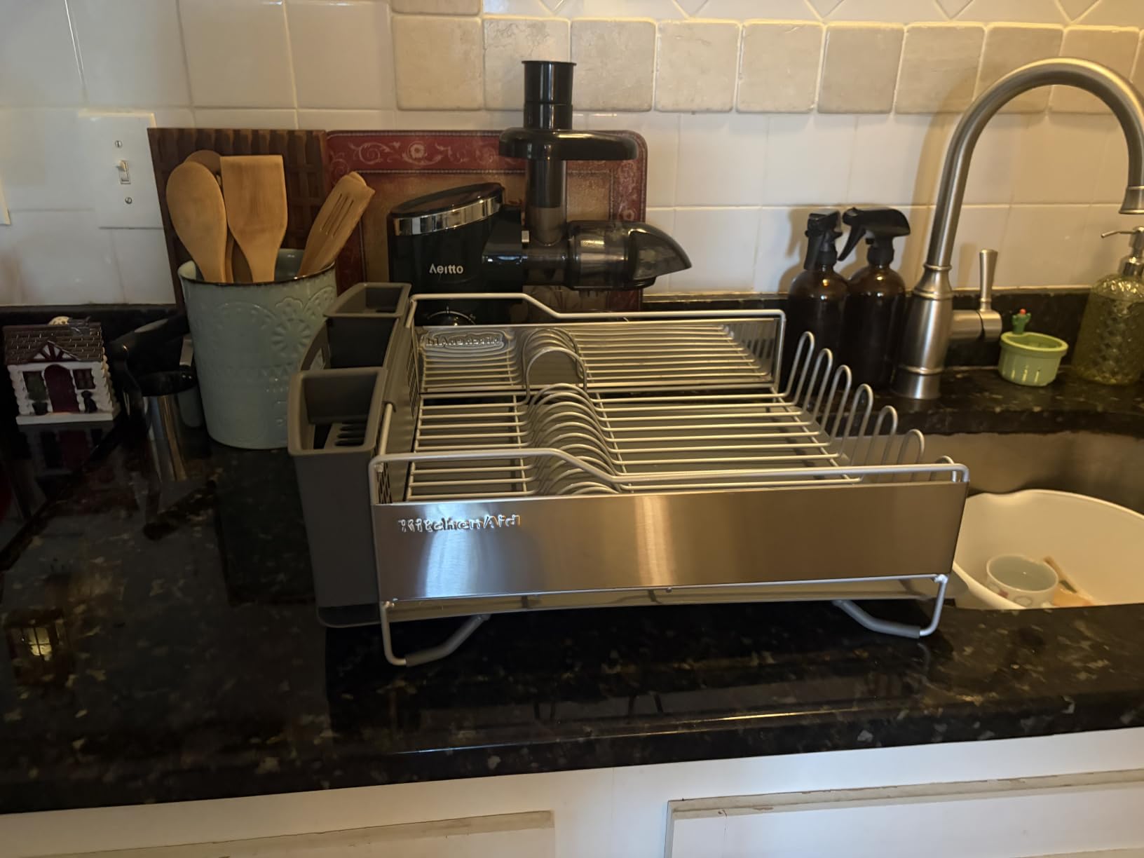 KitchenAid Large Capacity Full Size Rust Resistant Dish Rack with Angled Drain Board and Removable Flatware Caddy, Light Grey customer photo 2