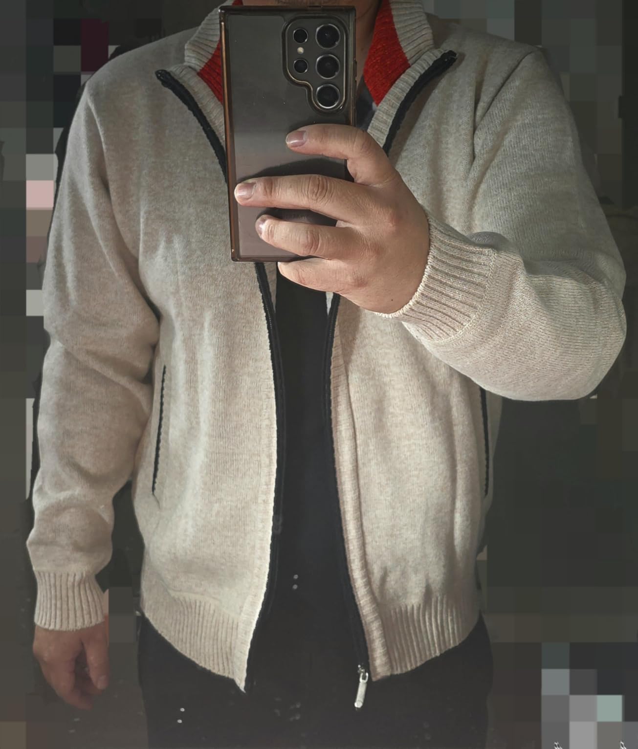 Men's Casual Slim Full Zip Thick Knitted Cardigan Sweaters with Pockets customer photo 1