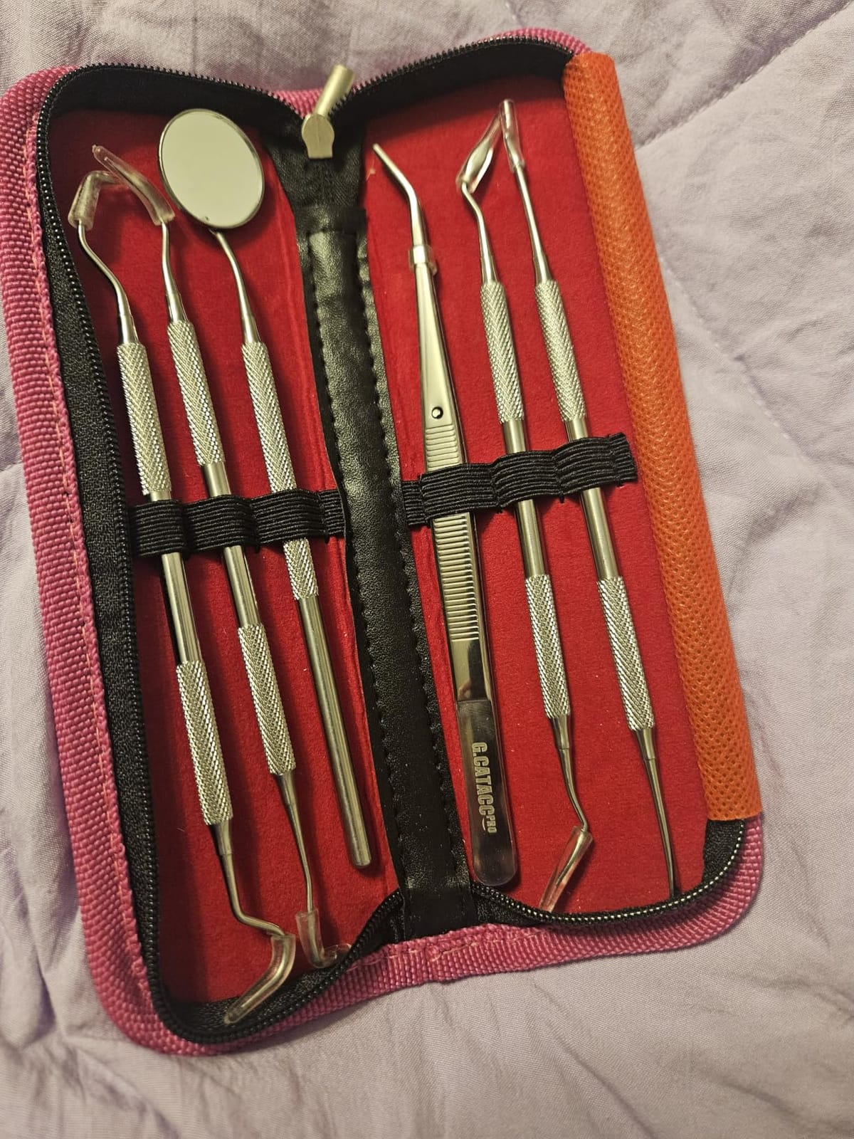 G.CATACC Dental Pick Tools, Plaque Tartar Remover Teeth Cleaning Kit | Deep Cleaning, 6-in-1 Hygiene Kit, Comfort Grip, Stainless Steel, Dishwasher Safe, Easy for Home Use & Pet, Organized Case customer photo 1