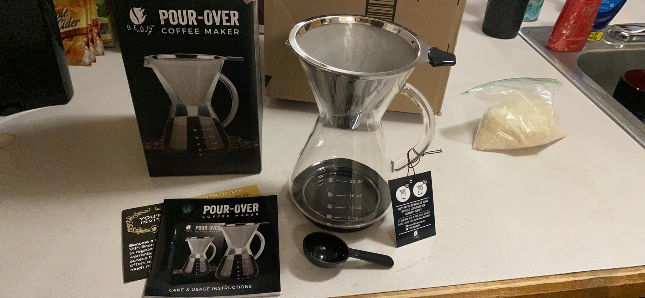 Bean Envy Pour Over Coffee Maker - Glass Dripper with Steel Filter 20 Oz | Dishwasher Safe, Borosilicate Carafe, Reusable Stainless Mesh, Non-Toxic, Silicone Base, Manual Drip Brewer customer photo 1