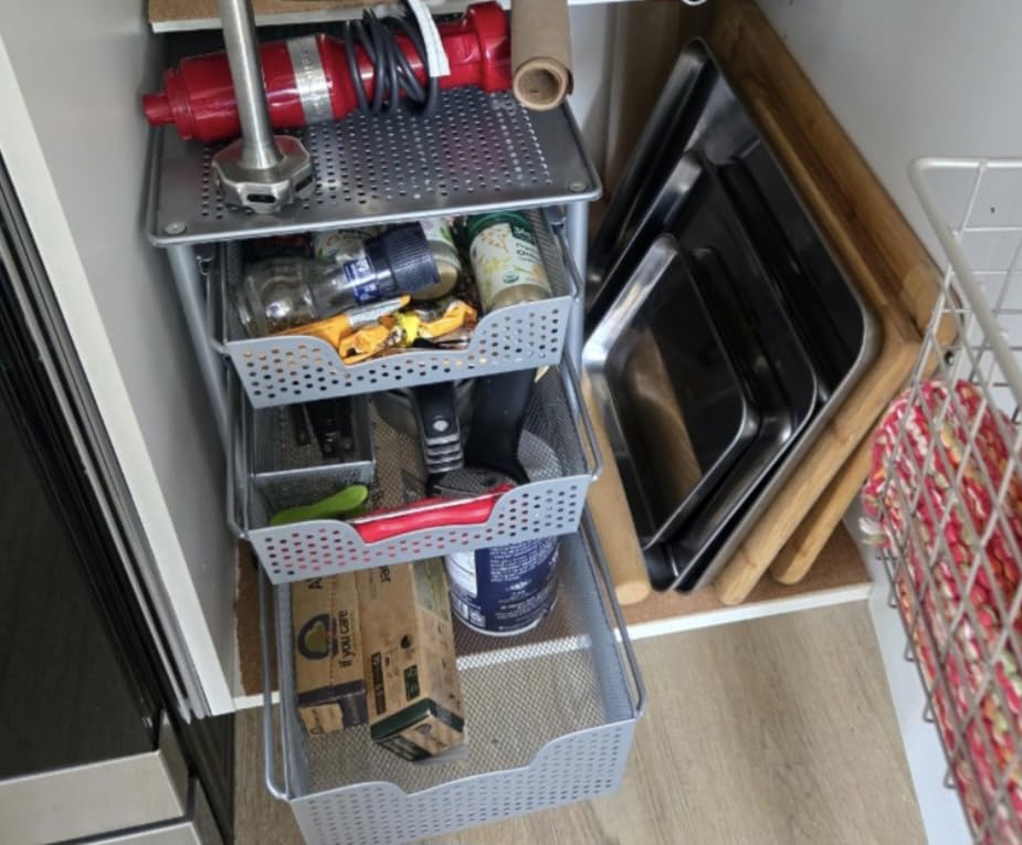 Simple Houseware Stackable 3 Tier Sliding Basket Organizer Drawer, Bronze customer photo 1