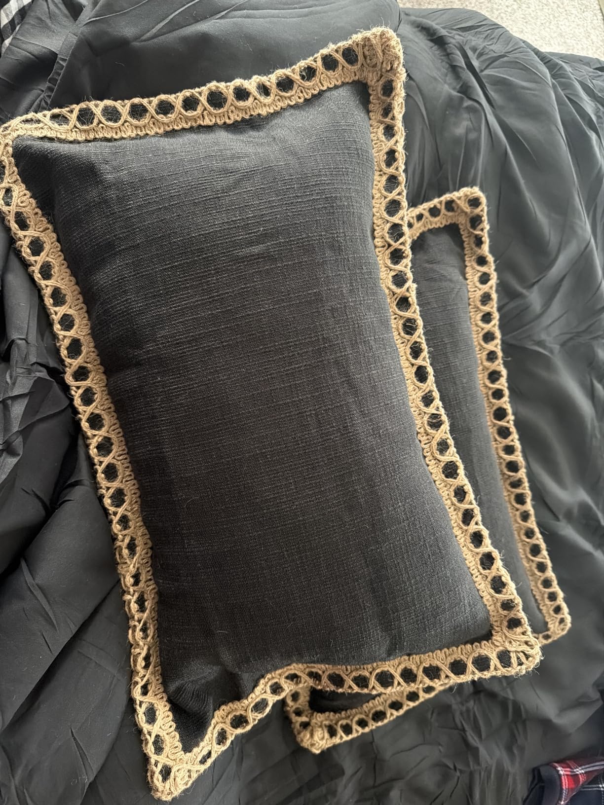 Phantoscope Pack of 2 Farmhouse Fall Decorative Solid Throw Pillow Cover Burlap Linen Trimmed Tailored Edges Beige 18 x 18 inches, 45 x 45 cm customer photo 1