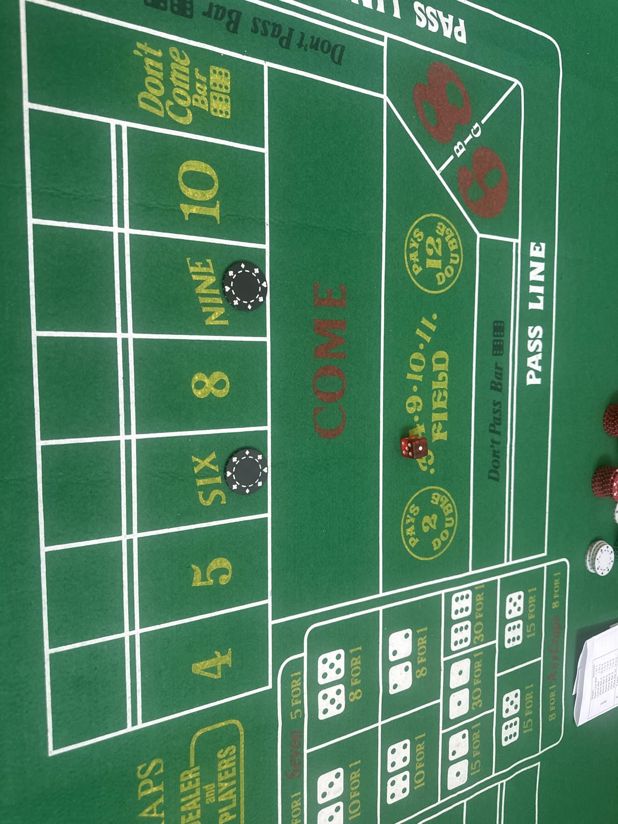 Craps Table Top Felt Layout - 36
