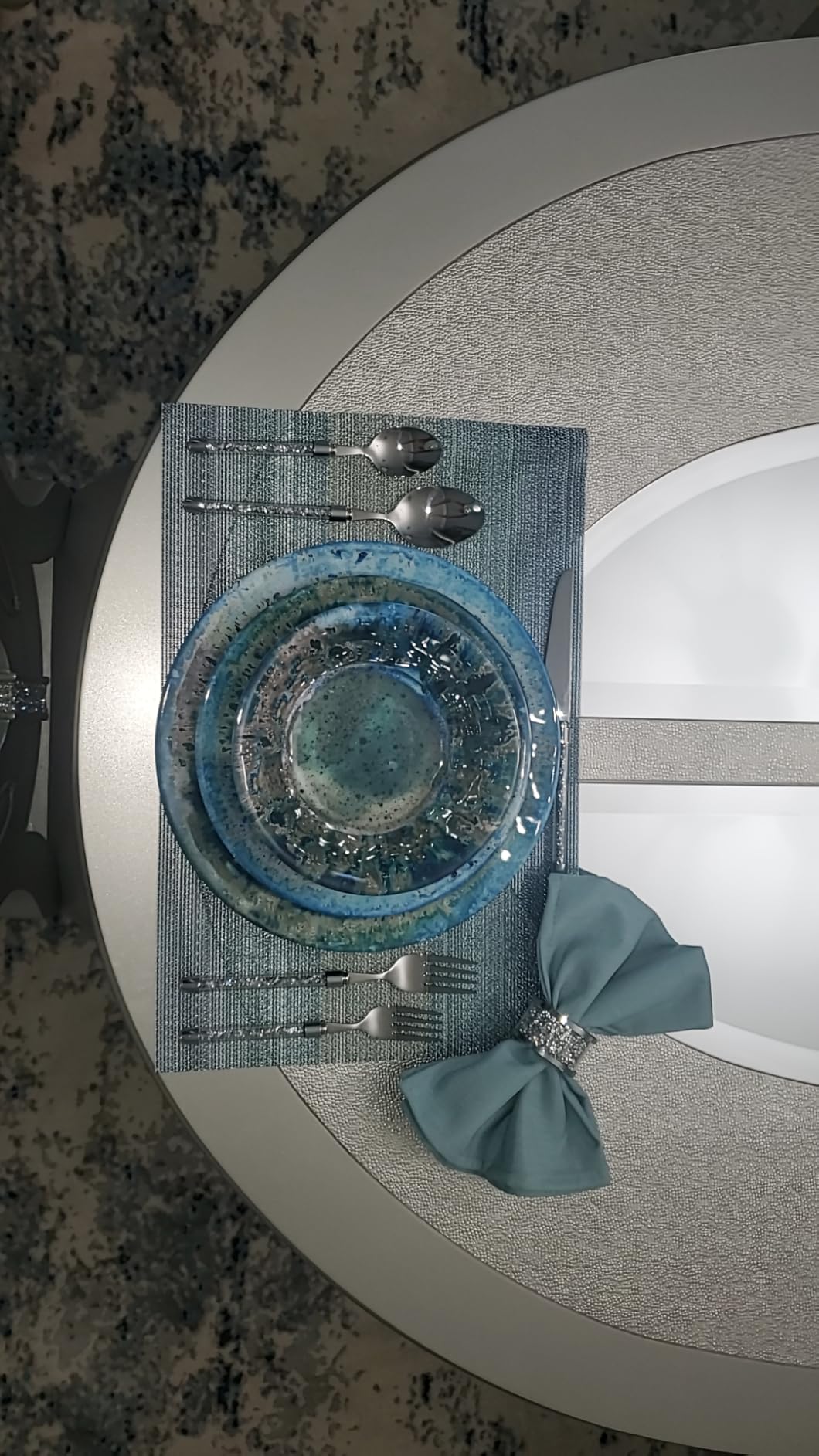 Radiance Teal 12pc Melamine Dinnerware Set - Service for 4 Plates and Bowls Set, Outdoor Dinnerware, Coastal Dishes, Unbreakable, Dishwasher Safe, Heavyweight Melamine, Rustic Look customer photo 2