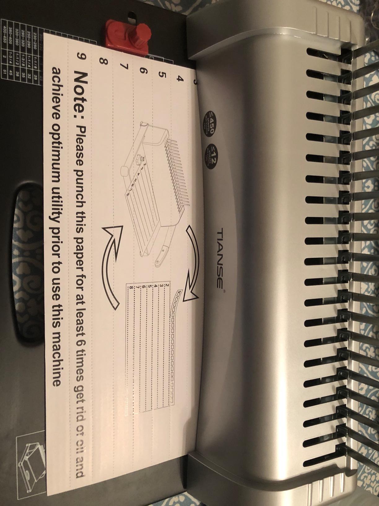 TIANSE Binding Machine, 21-Holes, 450 Sheets, Comb Binding Machines with Starter Kit 100 PCS 3/8'' Comb Binding Spines, Comb Binder Machine Book Maker Perfect for Letter Size, A4, A5 or Smaller Sizes customer photo 1