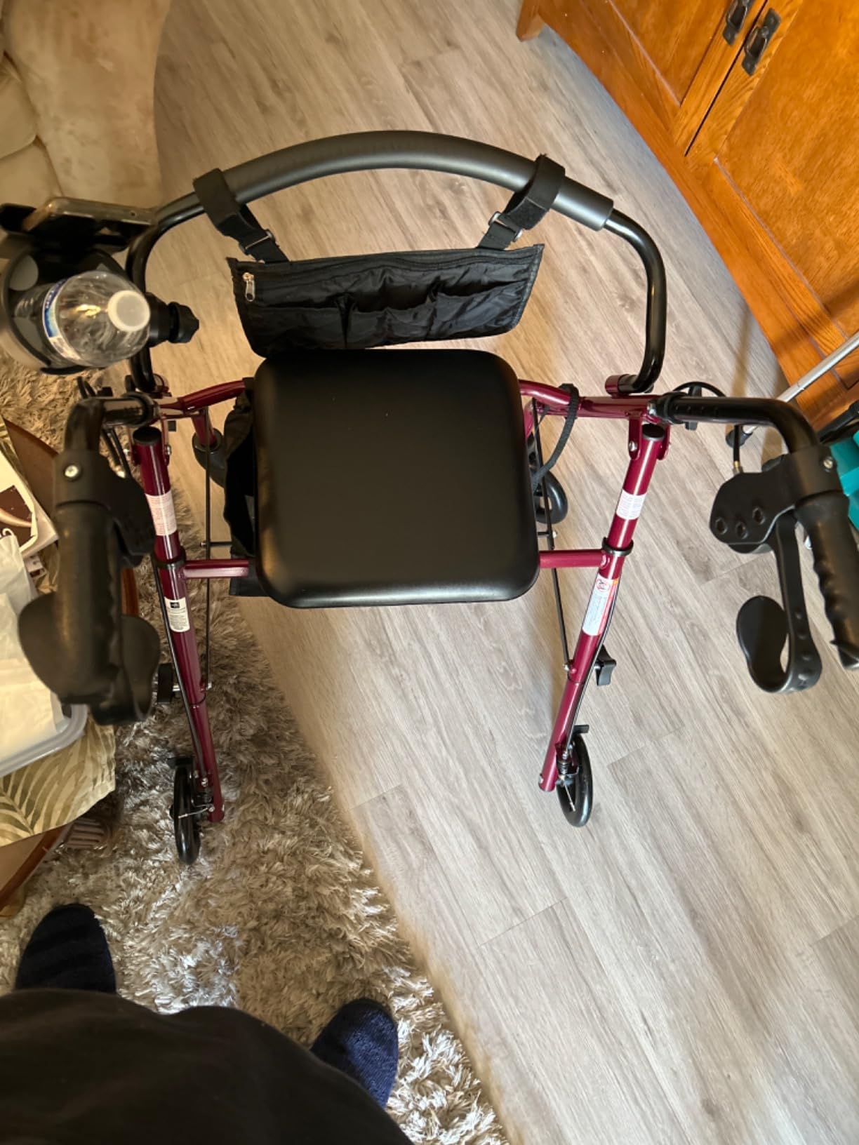 Medline Steel Rollator Walker with Seat, Burgundy, 350 lb. Weight Capacity, 6” Wheels, Foldable, Adjustable Handles, Rolling Walker for Seniors, Walker for Mobility Impaired customer photo 2
