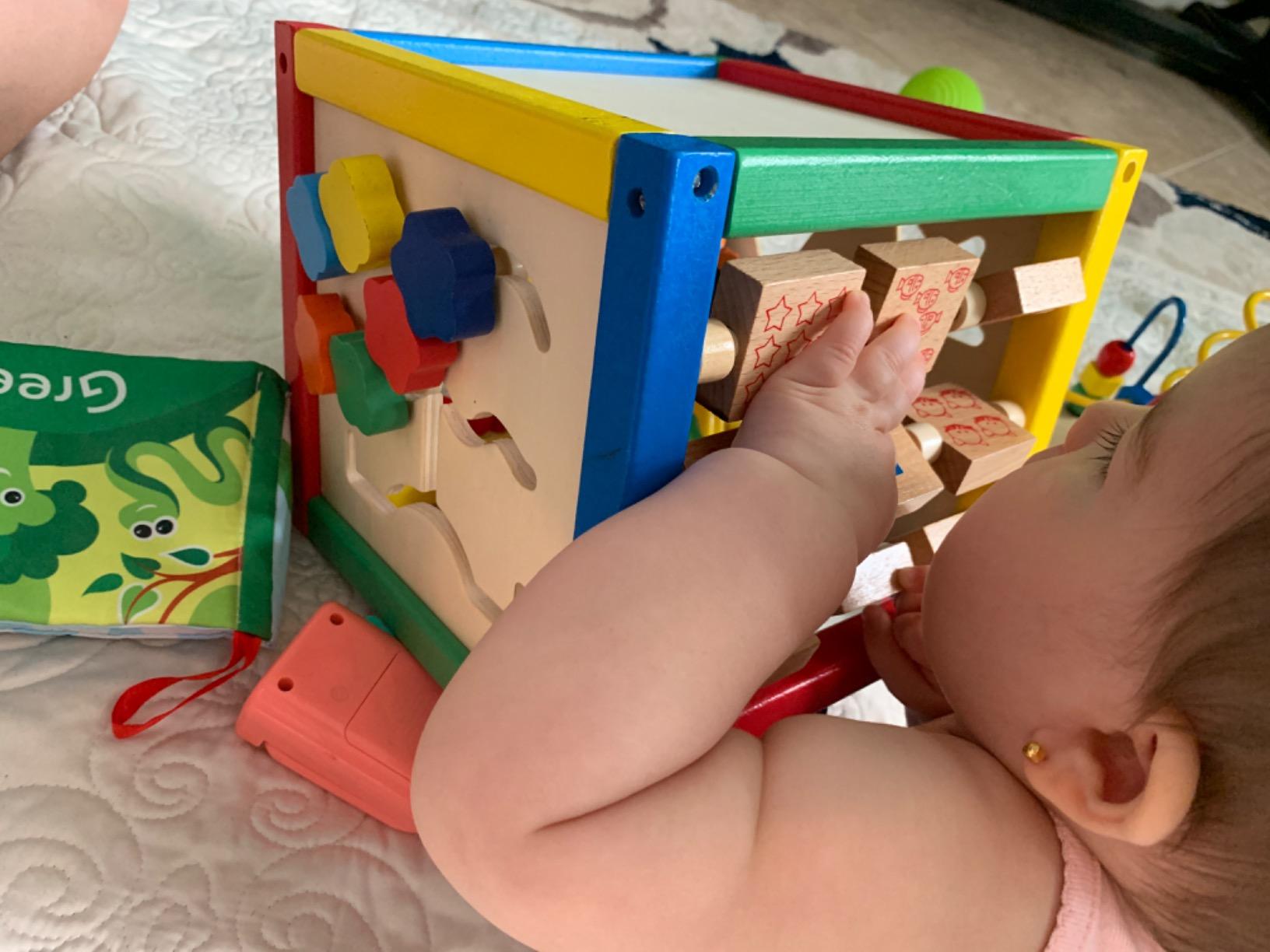 Play22 Wooden Activity Cube for Baby - 6 in-1 Baby Activity Play Cube with Bead Maze, Shape Sorter, Abacus Counting Beads, Counting Numbers, Sliding Shapes, Removable Bead Maze, 8Pcs Stacking Cups customer photo 2