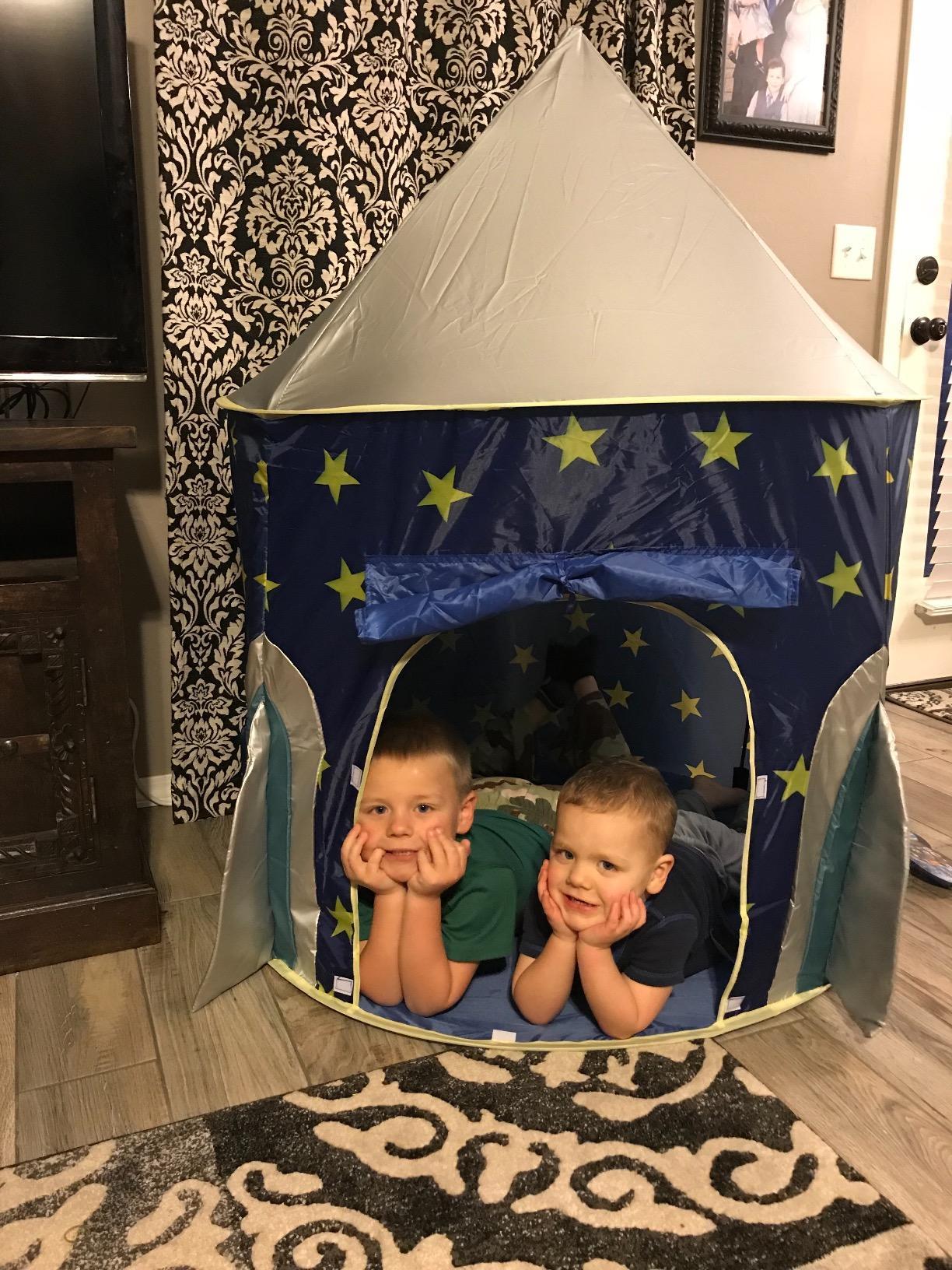 USA Toyz Happy Hut Teepee Tent for Kids - Indoor Pop Up Teepee Kids Playhouse Tents for Boys, Girls, Toddlers with Portable Storage Bag (Blue) customer photo 1