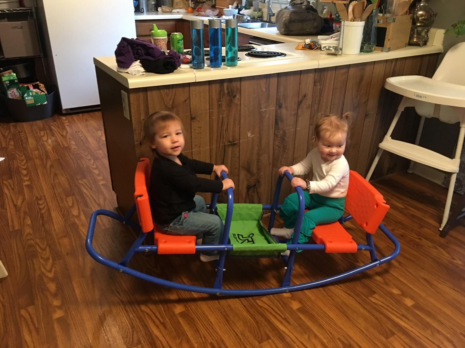 PLATPORTS Double Rocking Seesaw - 2-Seater Teeter Totter for Kids Ages 3-5 - Outdoor Ride-On Playground Toy for Two Children - Durable Steel Rocking Chair Seesaw for Backyard Fun customer photo 1