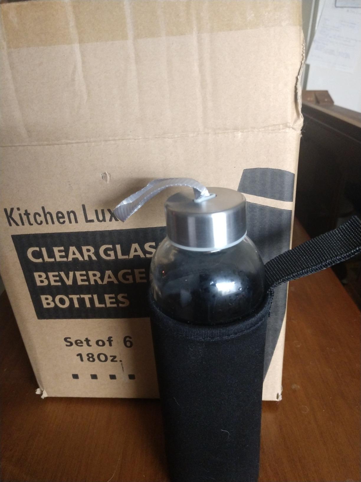 Kitchen Lux 18oz Glass Water Bottles - Pack of 6 Nylon Protective Sleeves, Airtight Screw Top Lids, Portable Carrying Loops - Lead, PVC and BPA Free - Water, Milk, Smoothie, Juice Beverage Glasses customer photo 2