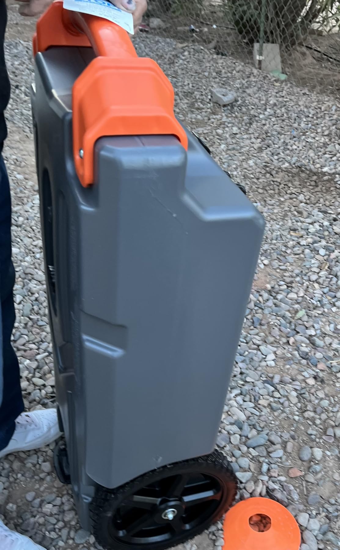 Camco Rhino 15-Gal RV Portable Tote Tank - Made in the USA | Large Heavy-Duty No-Flat Wheels & Low Drain Hole - Removable Steel Tow Adapter - 3' Sewer Hose & More RV Accessories (39000) customer photo 2