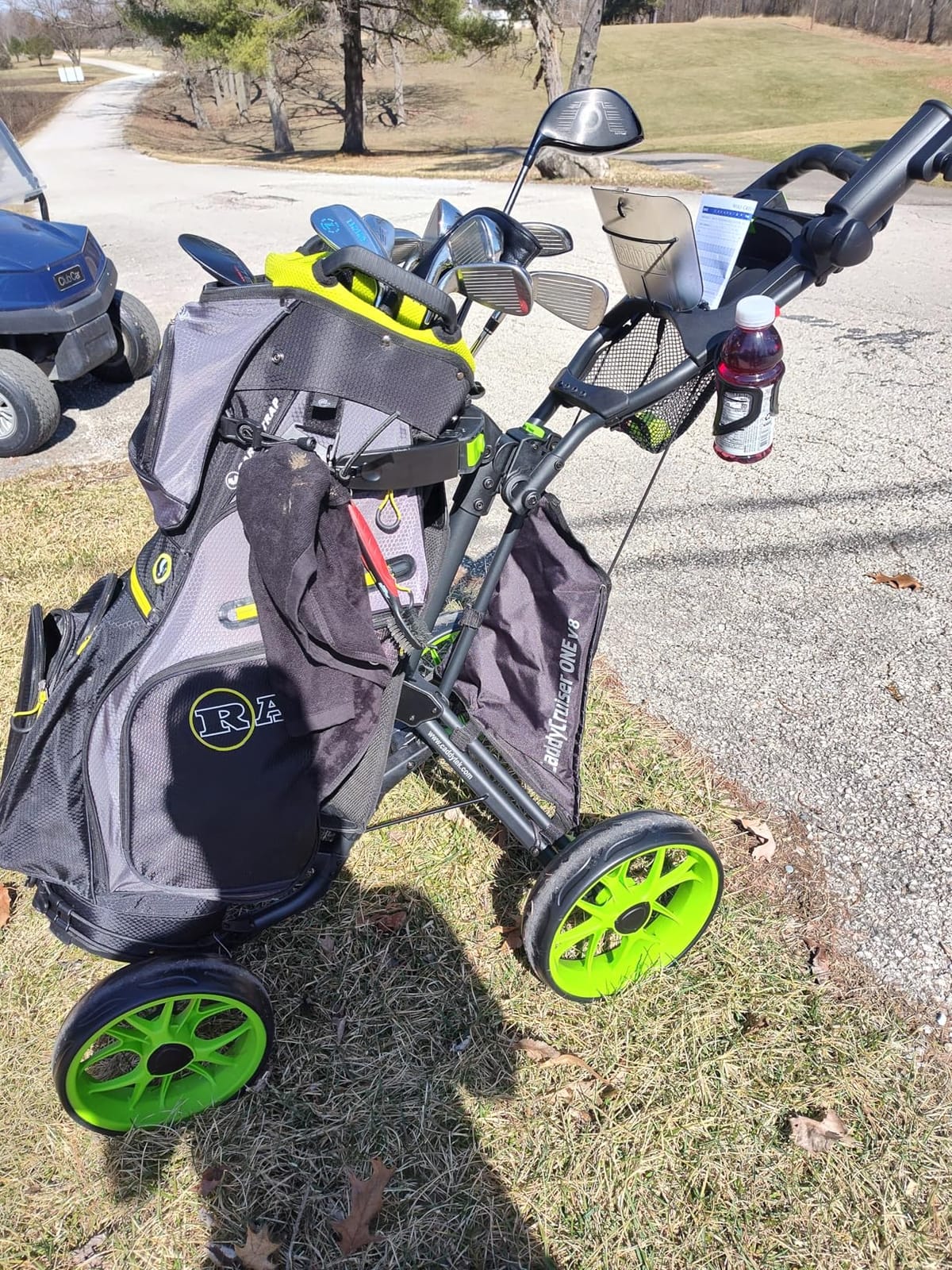 CaddyTek 4 Wheel Golf Push Cart - Caddycruiser One Version 8 1-Click Folding Trolley - Lightweight, Compact Pull Caddy Cart, Easy to Open customer photo 2