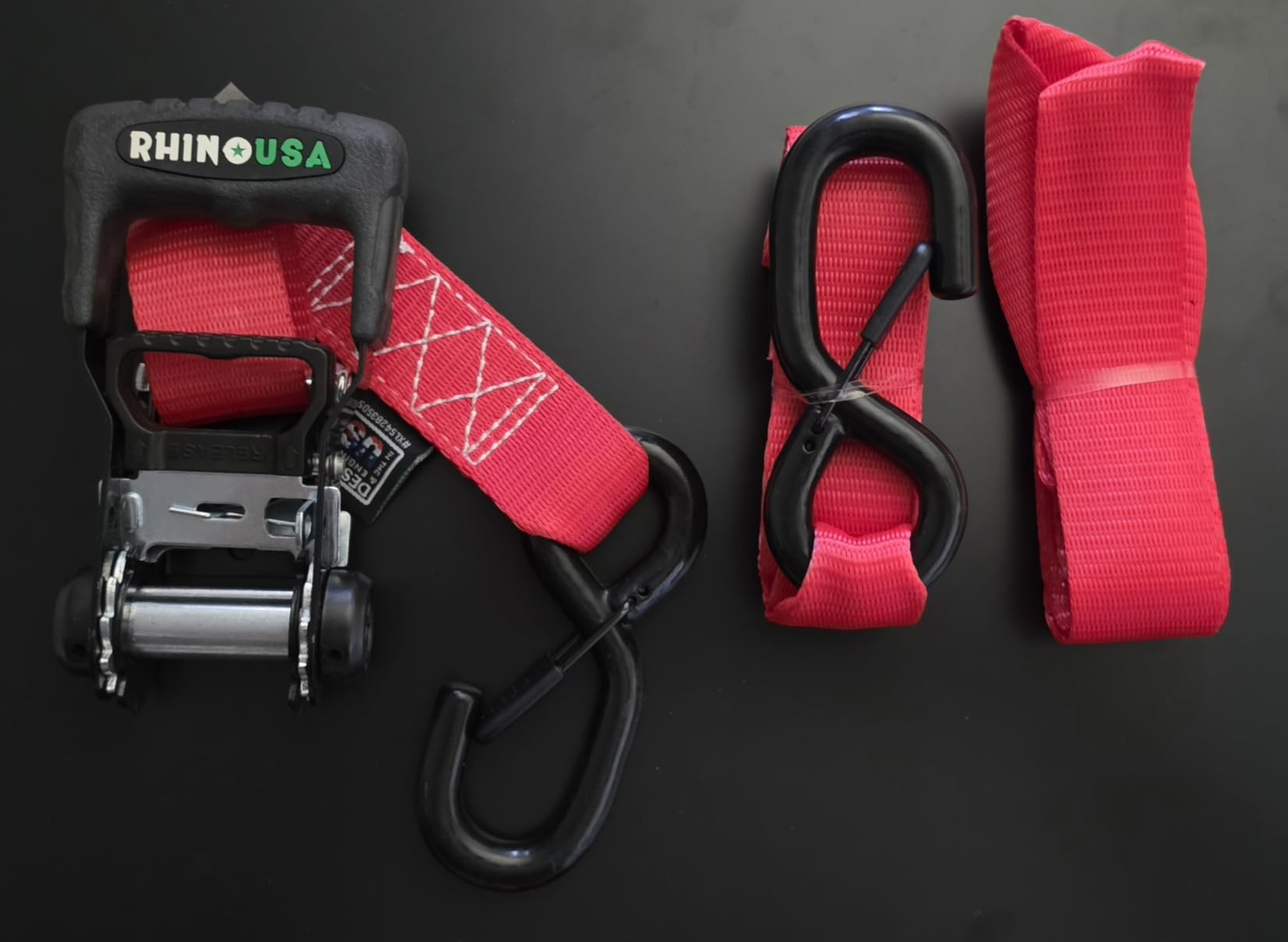 Rhino USA Heavy Duty Ratchet Tie Downs (4-Pack) - 1.6in x 8ft, 5,000lb Break Strength with Safety S Hooks & Soft Loops customer photo 2