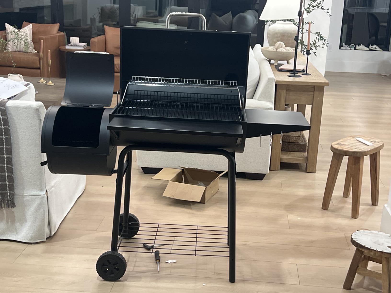 Royal Gourmet CC1830S BBQ Charcoal Grill and Offset Smoker, Outdoor Camping | 823 Square Inch Barrel Charcoal Grill, Front and Side Table, Adjustable Charcoal Pan, Side Door, Lid Thermometer | Black customer photo 2
