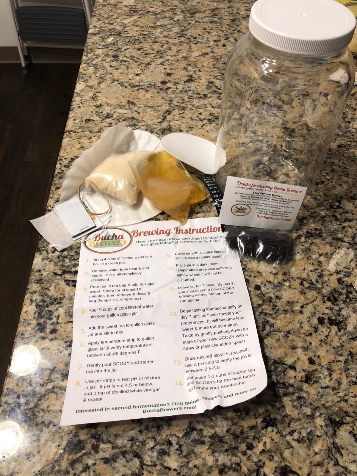 Kombucha Starter Kit with Everything to Brew Kombucha at Home. Kombucha Brewing Kit with SCOBY, Starter Tea, Organic Sugar, pH Strips, Thermometer Strip, Instructions, & More customer photo 2