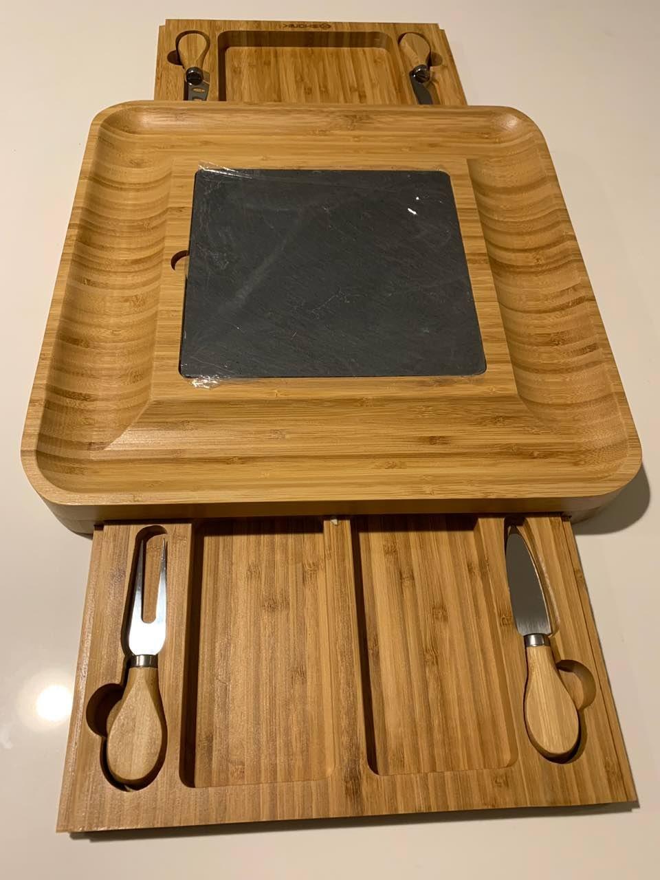 Upgraded Acacia Cheese Board Set, Square Shaped Charcuterie Set, Cheese Platter, Handcrafted Design and Stainless Steel Cutlery Set - Gift for Any Occasion No Engraving customer photo 1