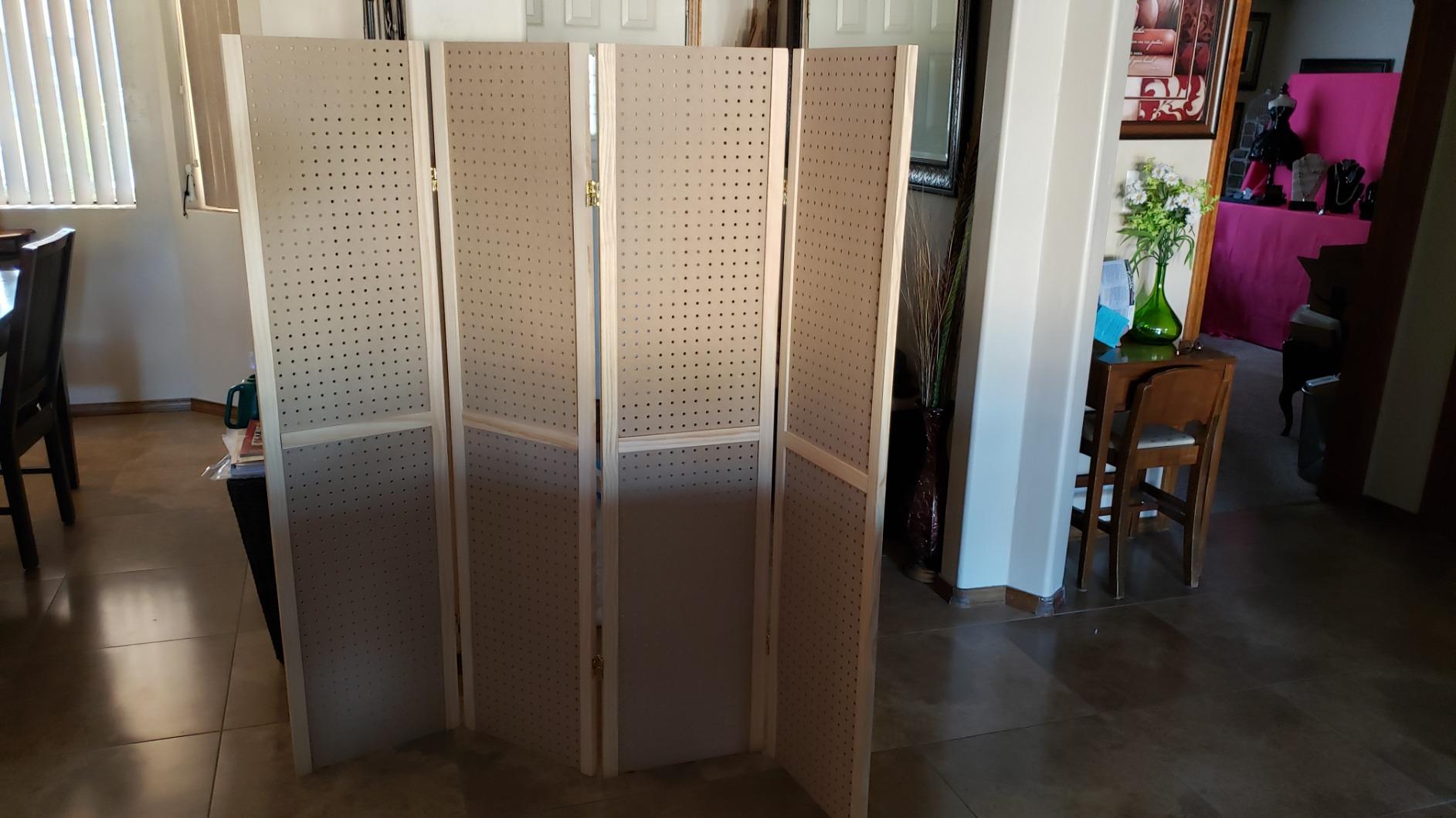 SSWBasics 5 Foot 4-Panel Folding Pegboard Stand for Crafting - Versatile Pegboard Display and Room Divider - Paint-Ready Surface for Customization - Perfect for Trade Shows, Flea Markets, and Home customer photo 1
