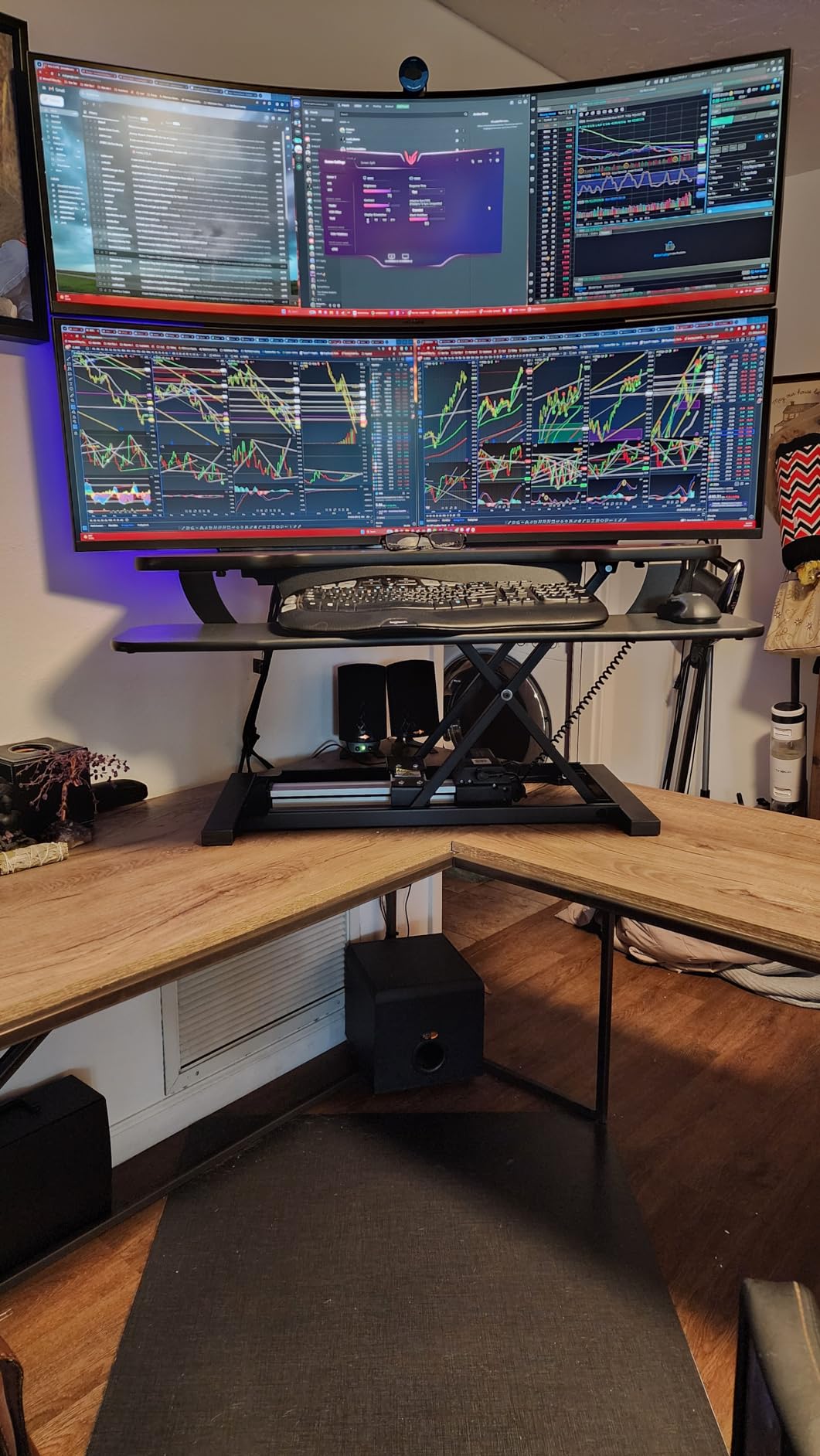 VERSADESK PowerPro 36 Inch Electric Corner Standing Desk Converter, Push-Button Height Adjustable Sit to Stand Desk Riser, Dual Monitor & Laptop Workstation with Keyboard Tray, Black customer photo 2
