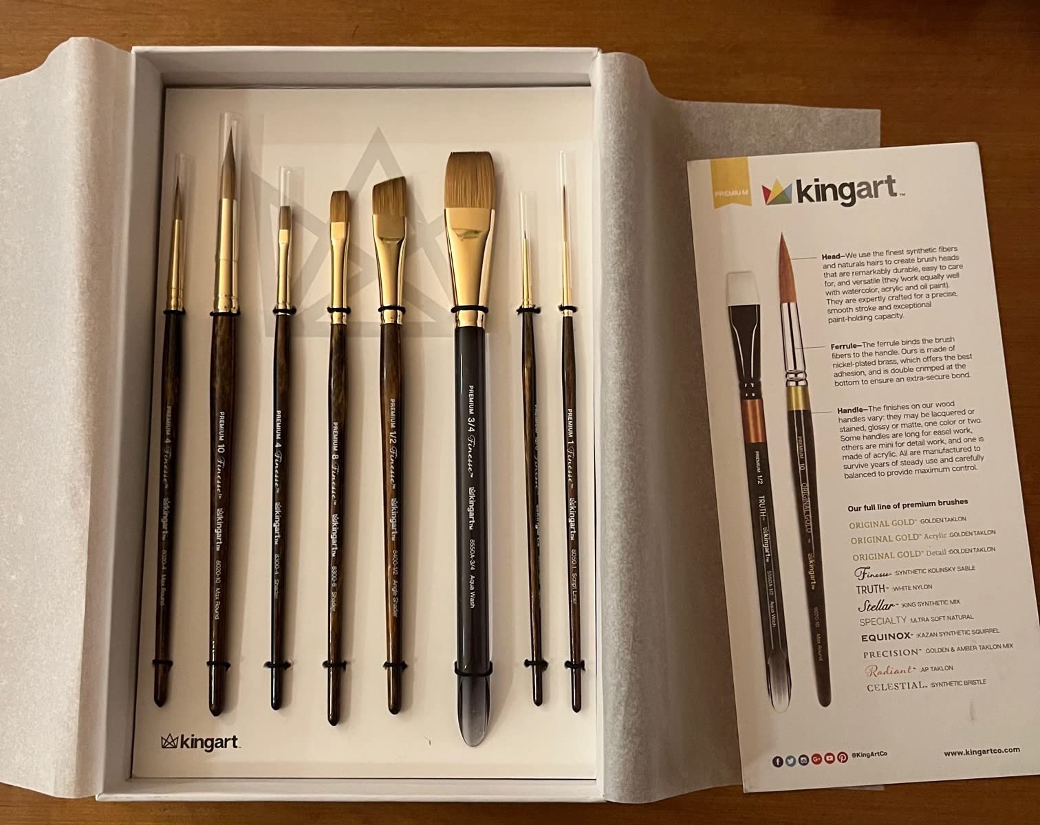 KINGART 1010A Premium 8 Pc. Finesse Watercolor Artist Brush Set, Synthetic Kolinsky Sable for Watercolor, Gouache, Oil, and Acrylic Paints, Short Handle, Set of 8 customer photo 2