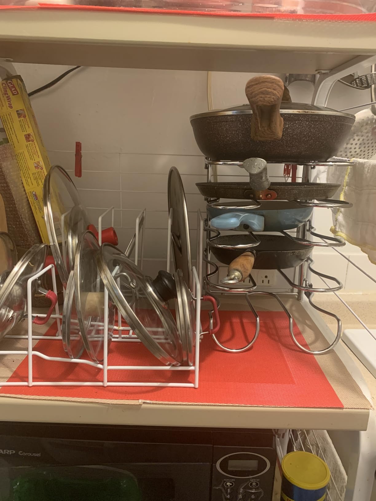 CAXXA Heavy Duty Pan Rack, Pot Lid Rack, Kitchen Cabinet Pantry Cookware Organizer Rack Holder with 5 Adjustable Dividers, Chrome customer photo 2