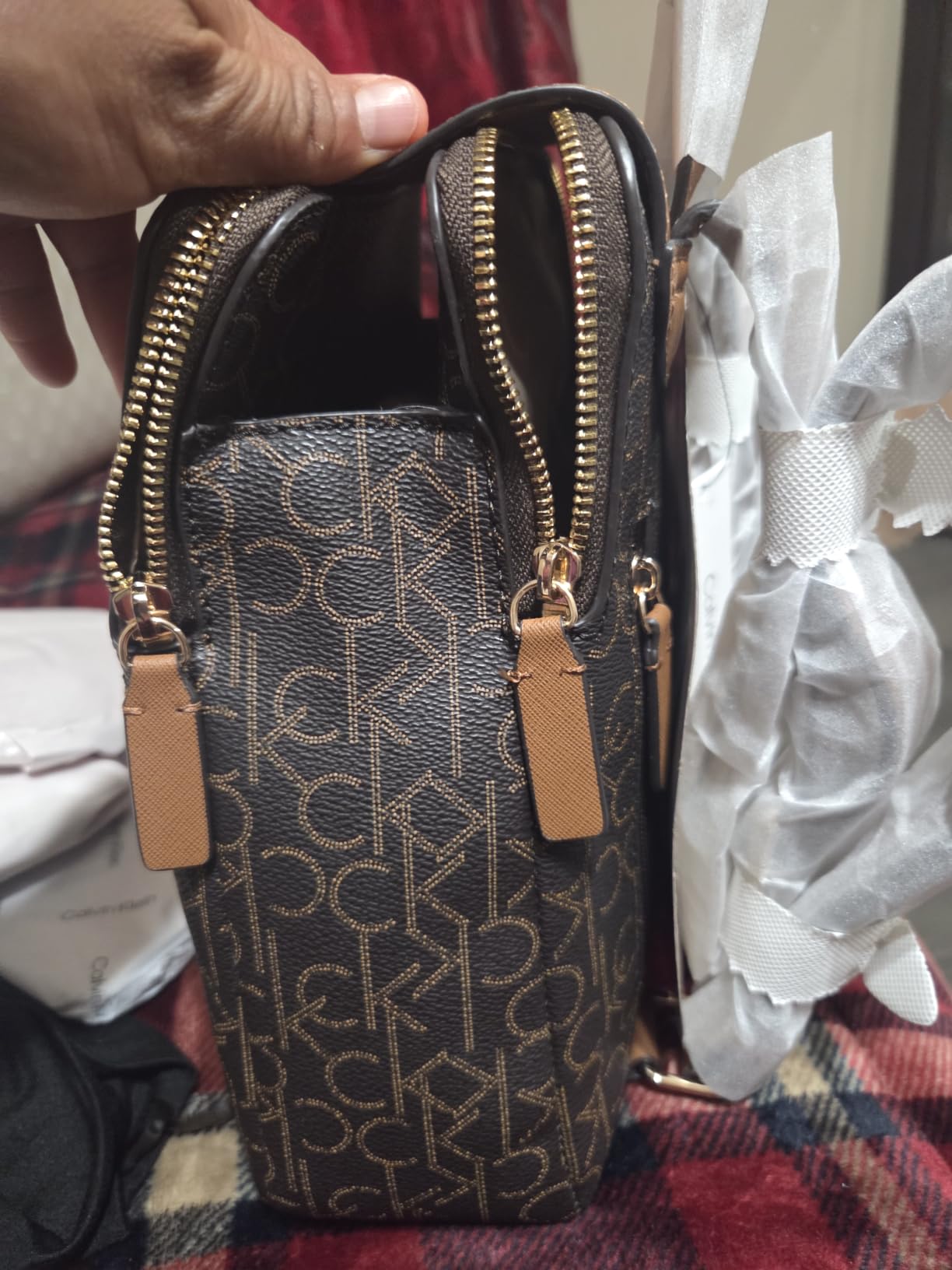 Calvin Klein Women's Elaine Signature Key Item Flap Backpack, Brown/Khaki/Luggage Saffiano, One Size customer photo 1