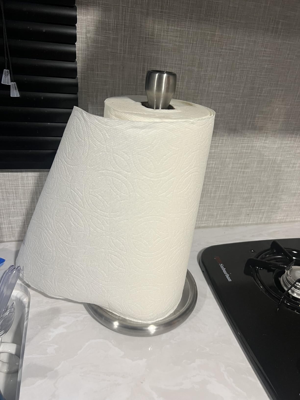 OXO Good Grips Steady Paper Towel Holder for Countertops with Weighted Base | Non-slip Base, One-handed Tear, Fits Standard and Jumbo Rolls, Rust-Resistant, Stainless Steel, for Kitchen, Bathrooms & More customer photo 2