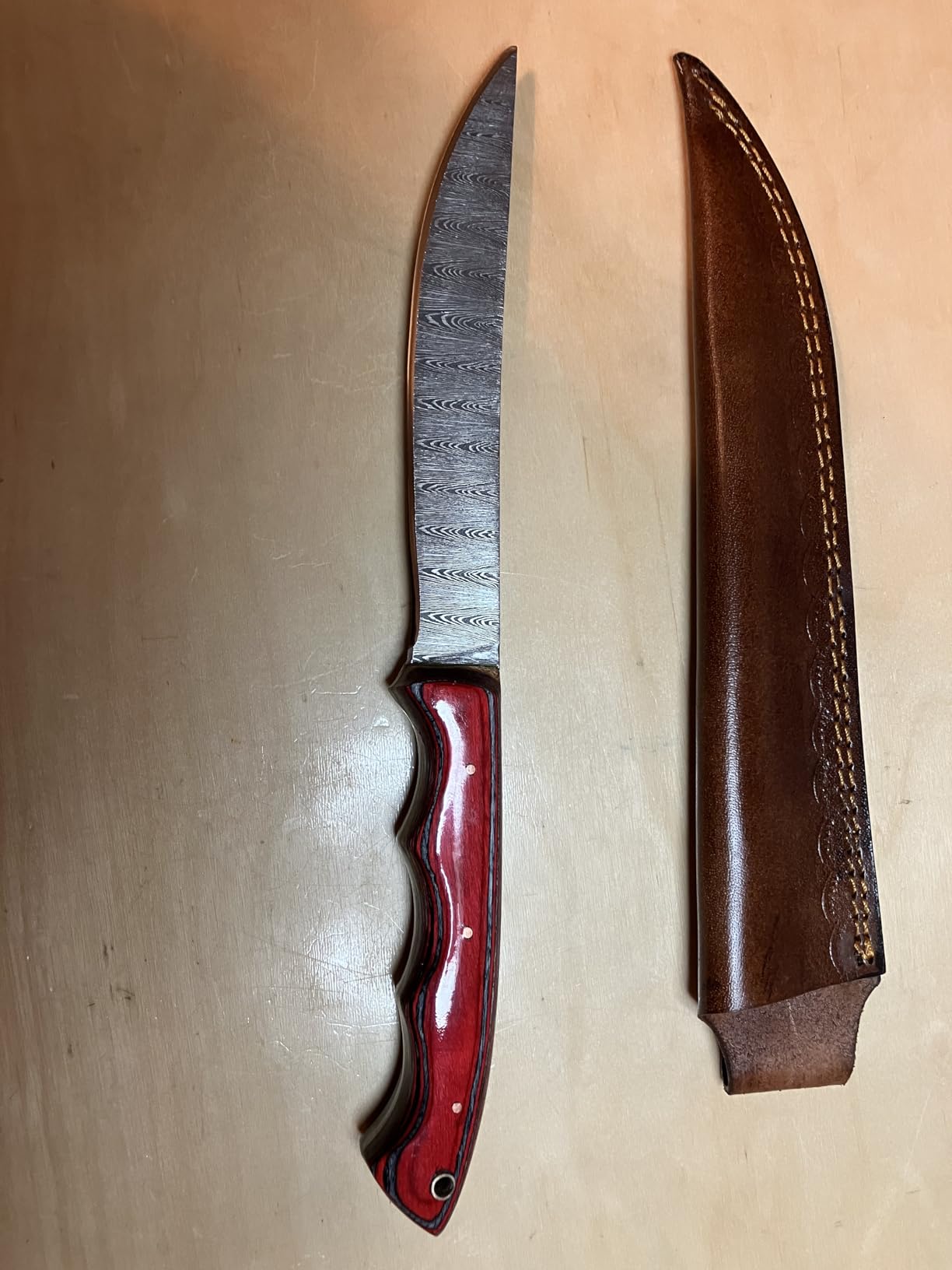 ColdLand Knives Damascus Steel Fillet Knife Making Kit - DIY Handmade Blank Blade with Rosewood Handle Scales, Brass Pins & Leather Sheath - Full Tang Single Bevel Fish Fillet Knife 11.25 Inch for Outdoor & Camping customer photo 1