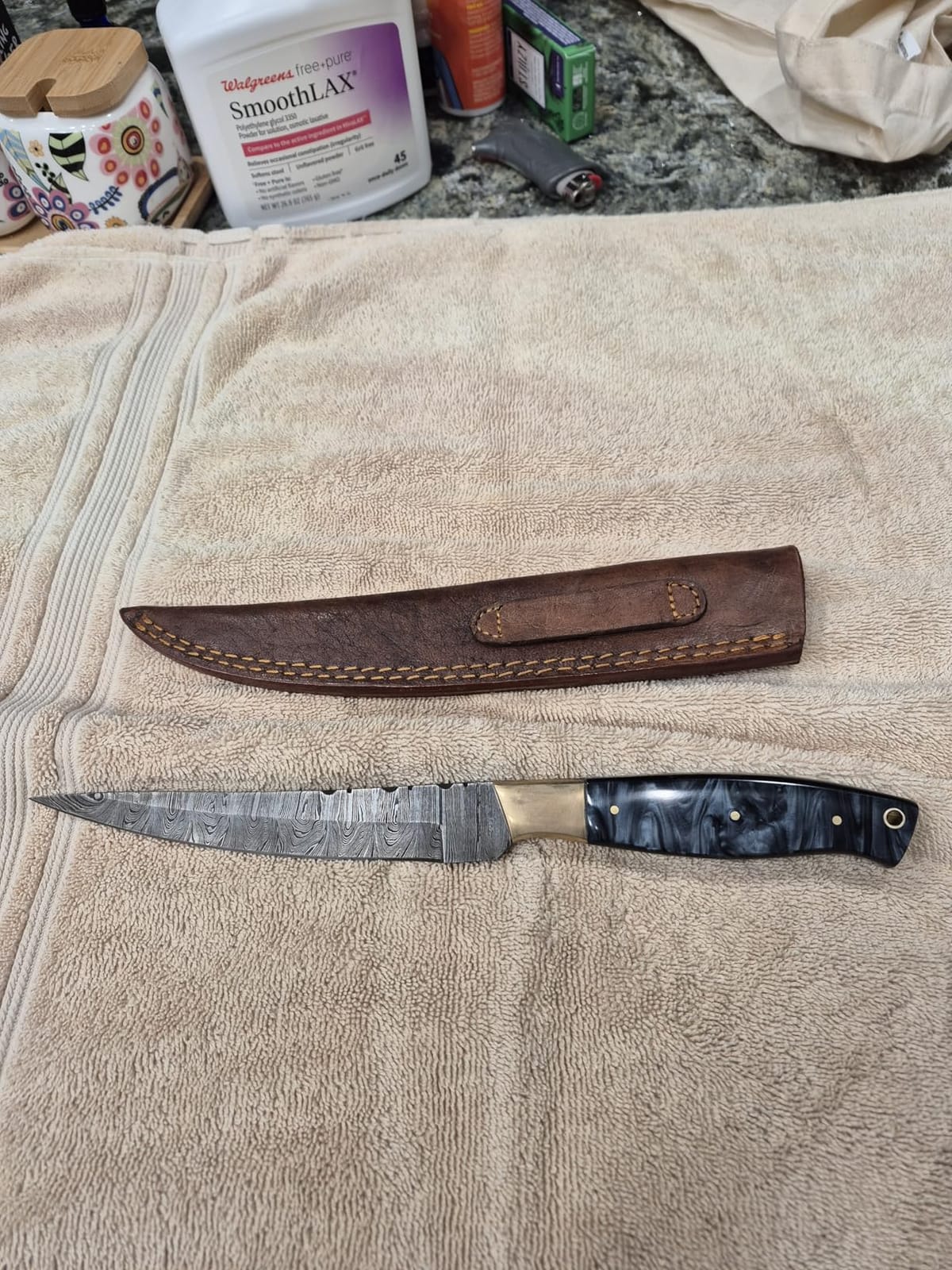 ColdLand Knives Damascus Steel Fillet Knife Making Kit - DIY Handmade Blank Blade with Rosewood Handle Scales, Brass Pins & Leather Sheath - Full Tang Single Bevel Fish Fillet Knife 11.25 Inch for Outdoor & Camping customer photo 2