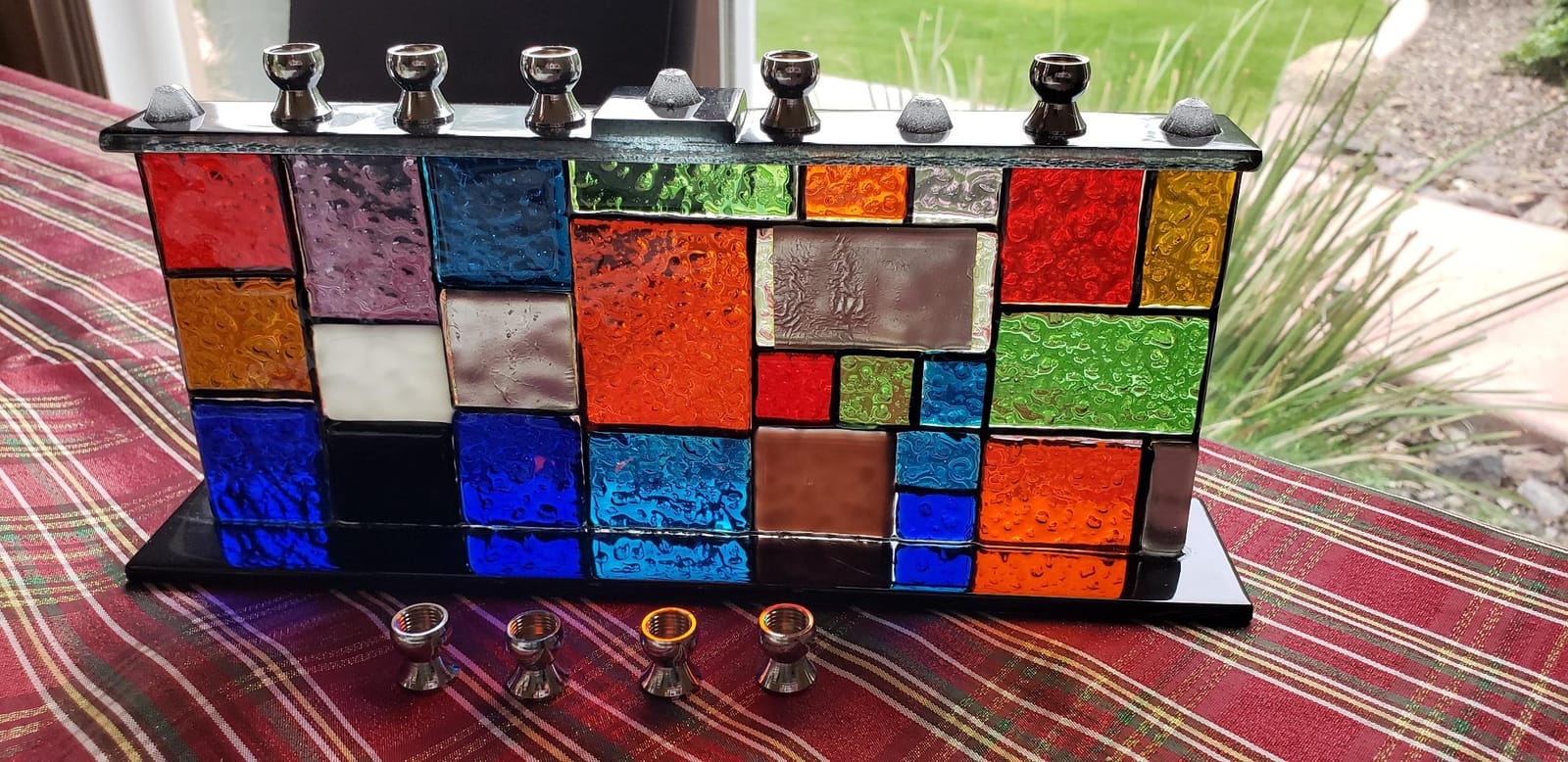 Ner Mitzvah Glass Hanukkah Menorah - Wall of Unity Multicolored Chanukah - Handcrafted Painted Glass - Fits All Standard Candles customer photo 1