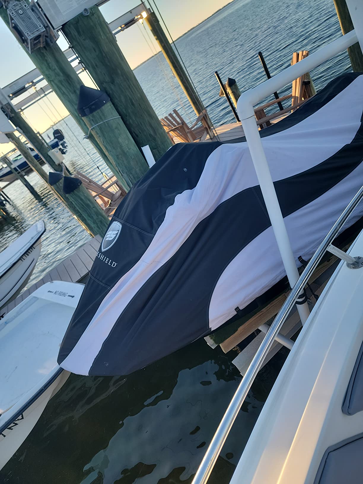 Trailerable Jet Ski Cover, Heavy Duty Waterproof Marine Grade 600D Solution-Dyed Polyester PWC Cover, Fits from 126 to 135 Inches 3 Seater, Two Tone Blue/Gray Color customer photo 2