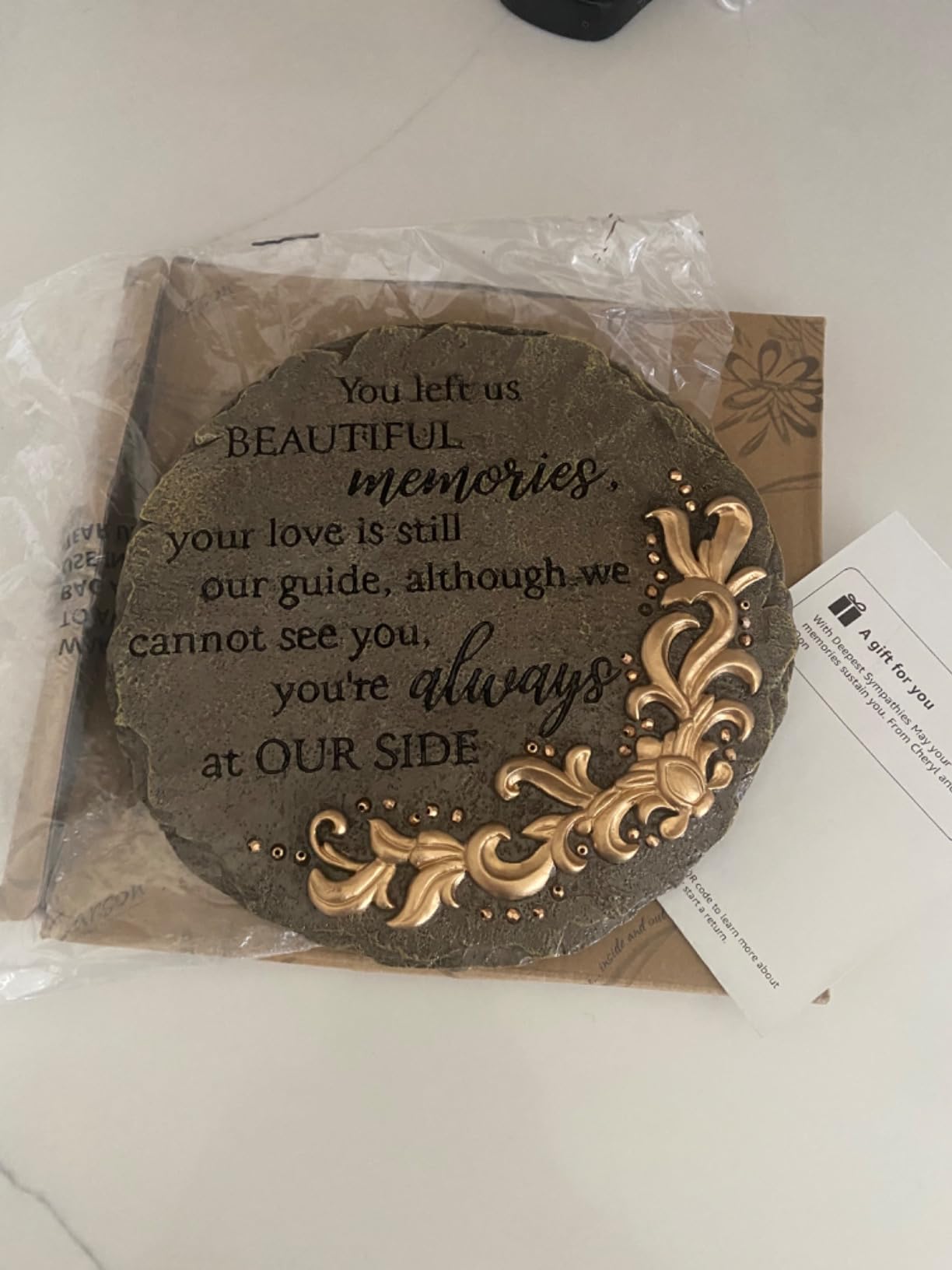 Carson Beautiful Memories Memorial Garden Stone – Decorative Bereavement Plaque with Heartfelt Sentiment, Indoor & Outdoor Resin Garden Stone, Sympathy & Remembrance Gift customer photo 2