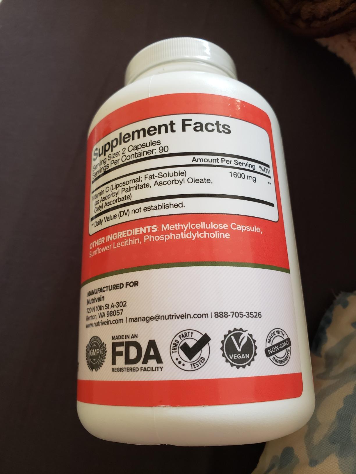 Nutrivein Liposomal Vitamin C Supplement 1650 mg - 180 Capsules, High Dose customer photo 1