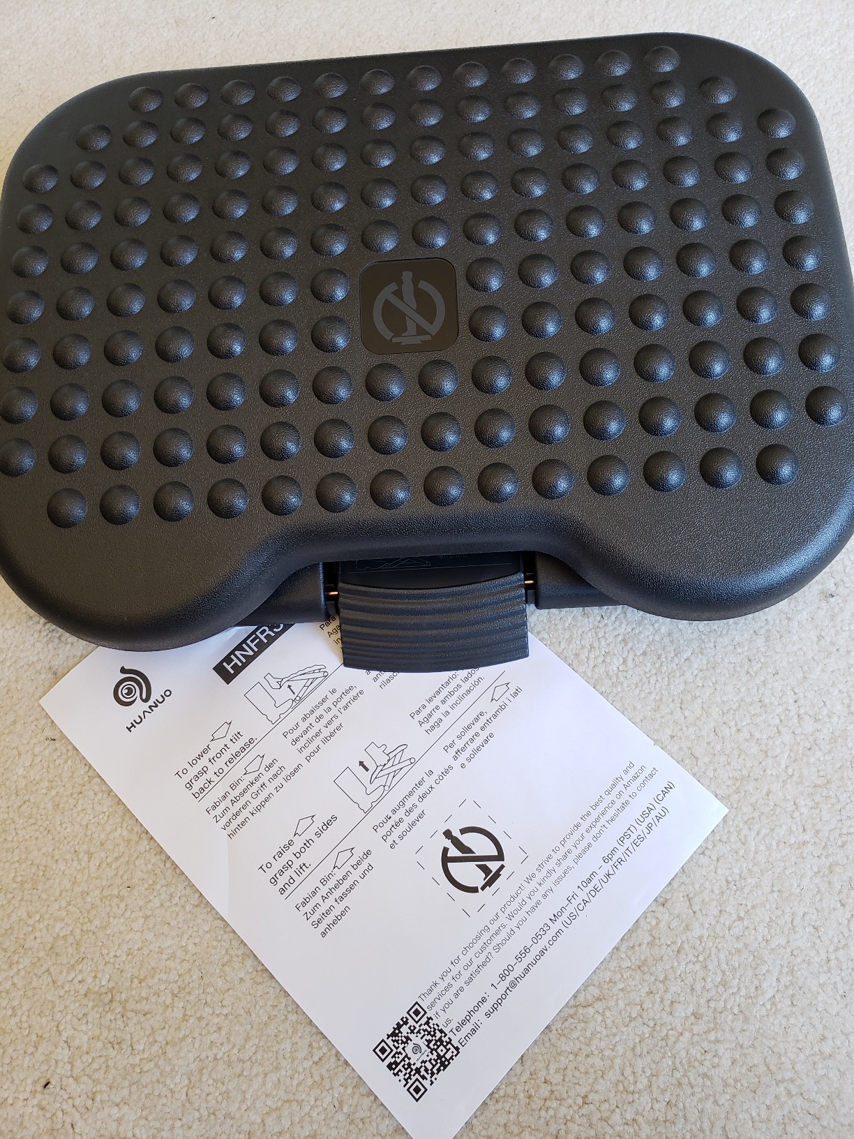 HUANUO Adjustable Foot Rest for Under Desk with Massage Surface and Tilt | 3 height positions, large non-skid platform, pre-assembled foot stool for work, study and home office, ergonomic leg support customer photo 2
