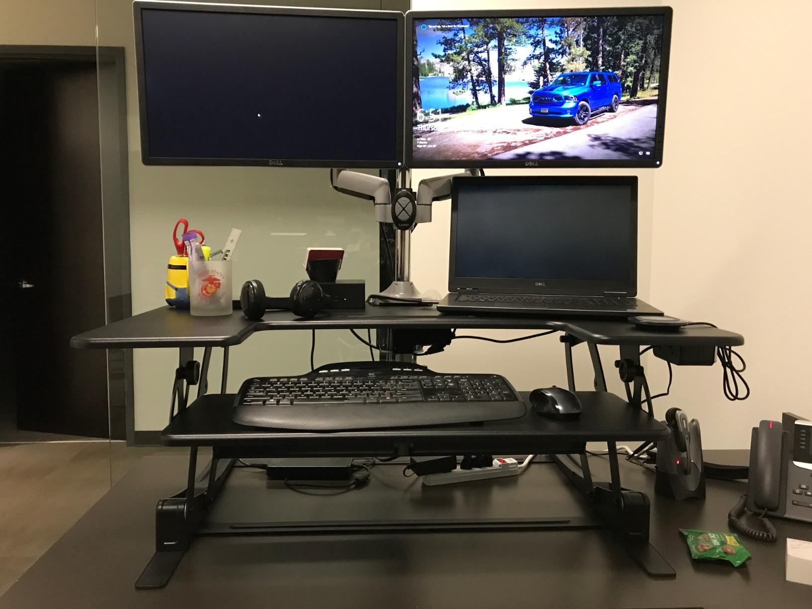 VIVO Black 42 inch Electric Desk Converter, DESK-V000VLE | Large, Height Adjustable, Stand Up Desk Riser, Wide Keyboard Tray, Standing Dual Monitor and Laptop Workstation, V Series customer photo 1