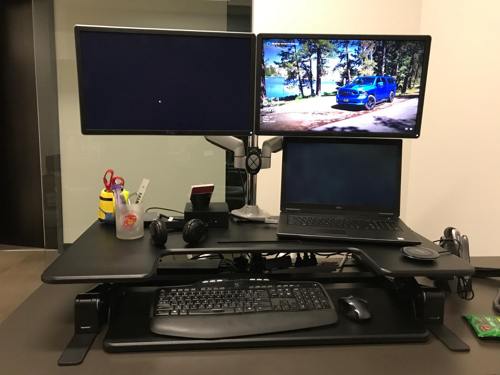 VIVO Black 42 inch Electric Desk Converter, DESK-V000VLE | Large, Height Adjustable, Stand Up Desk Riser, Wide Keyboard Tray, Standing Dual Monitor and Laptop Workstation, V Series customer photo 2