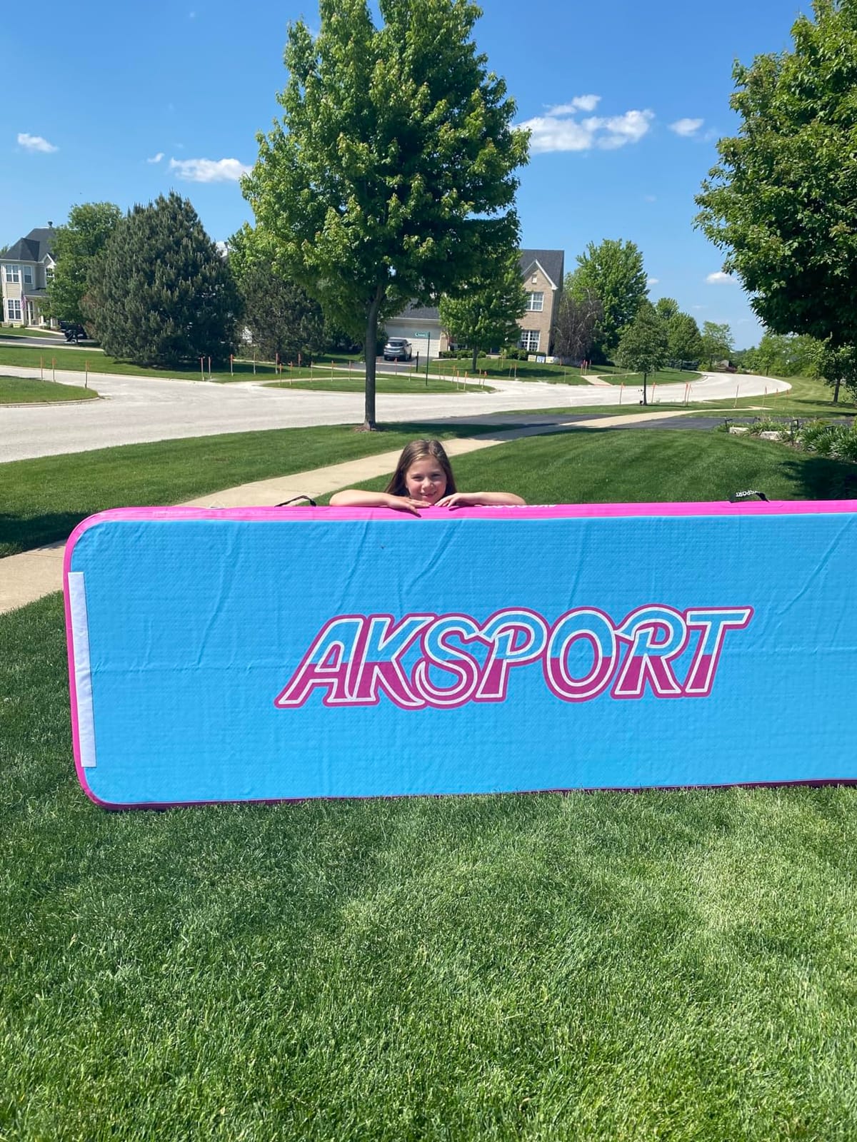 AKSPORT Inflatable Gymnastics Mat Tumble Track 10ft 13ft 16ft 20ft 23ft Air Tumbling Mat with Air Pump for Home Use/Training/Cheerleading/Yoga customer photo 1