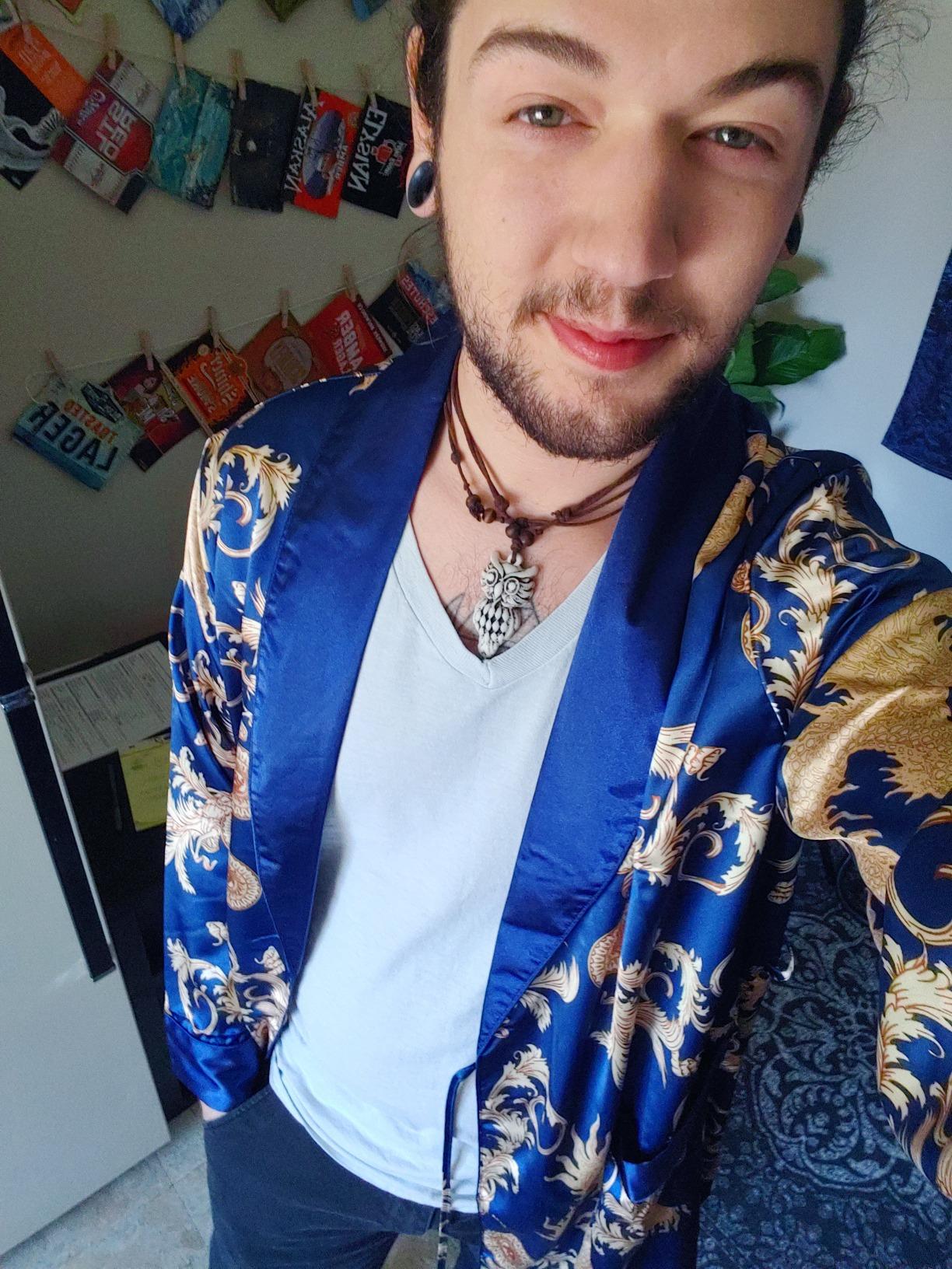 Men's Satin Robe Dragon Luxurious Silk Spa Long Sleeve House Kimono Bathrobe customer photo 1