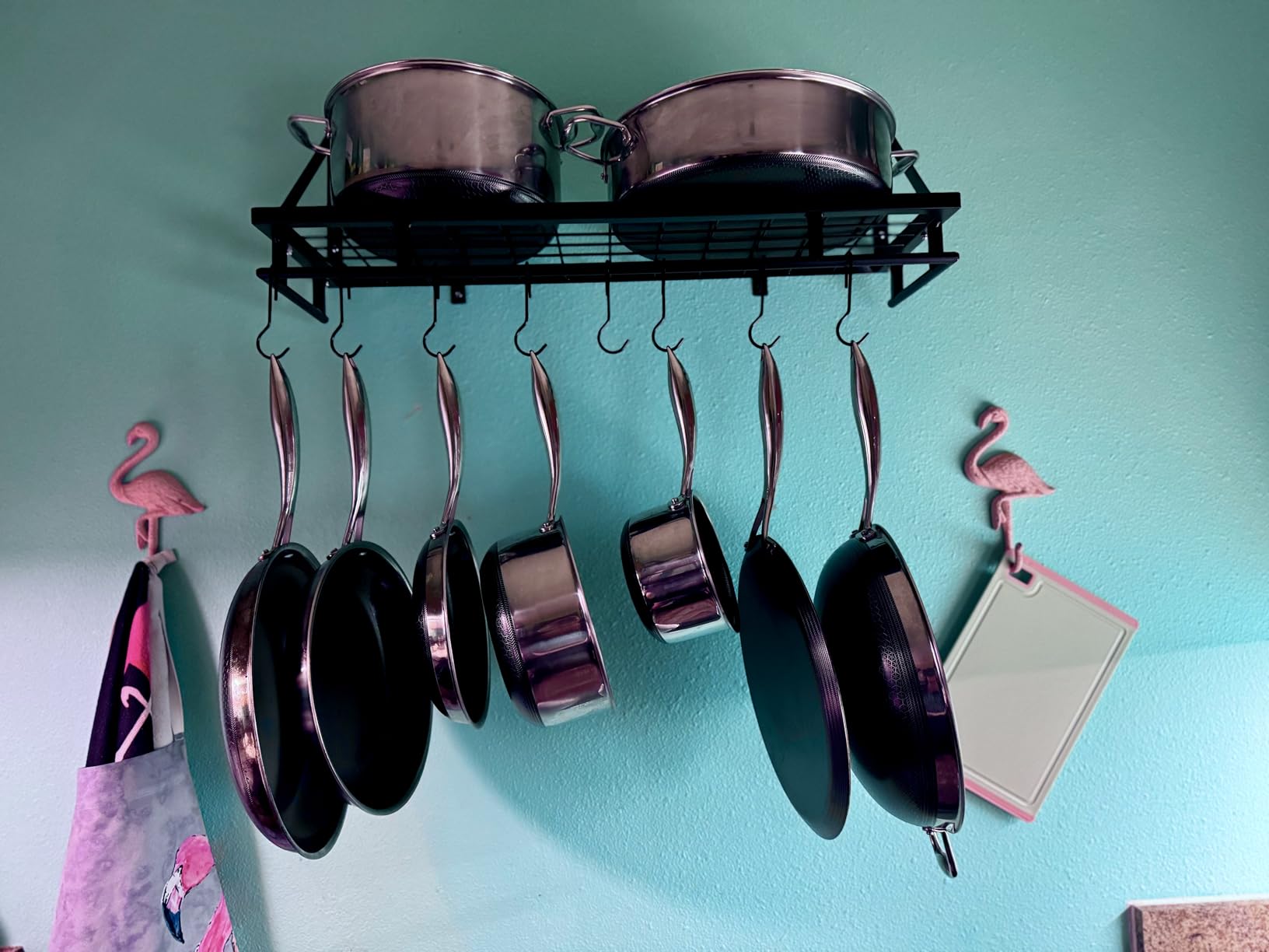 KES 30-Inch Kitchen Pan Pot Rack Wall Mounted, Hanging Storage Organizer | 88 Lbs Capacity, Wall Shelf with 12 Sturdy Hooks, 16-Inch Stud Mount, Matte Black, KUR215S75A-BK customer photo 2