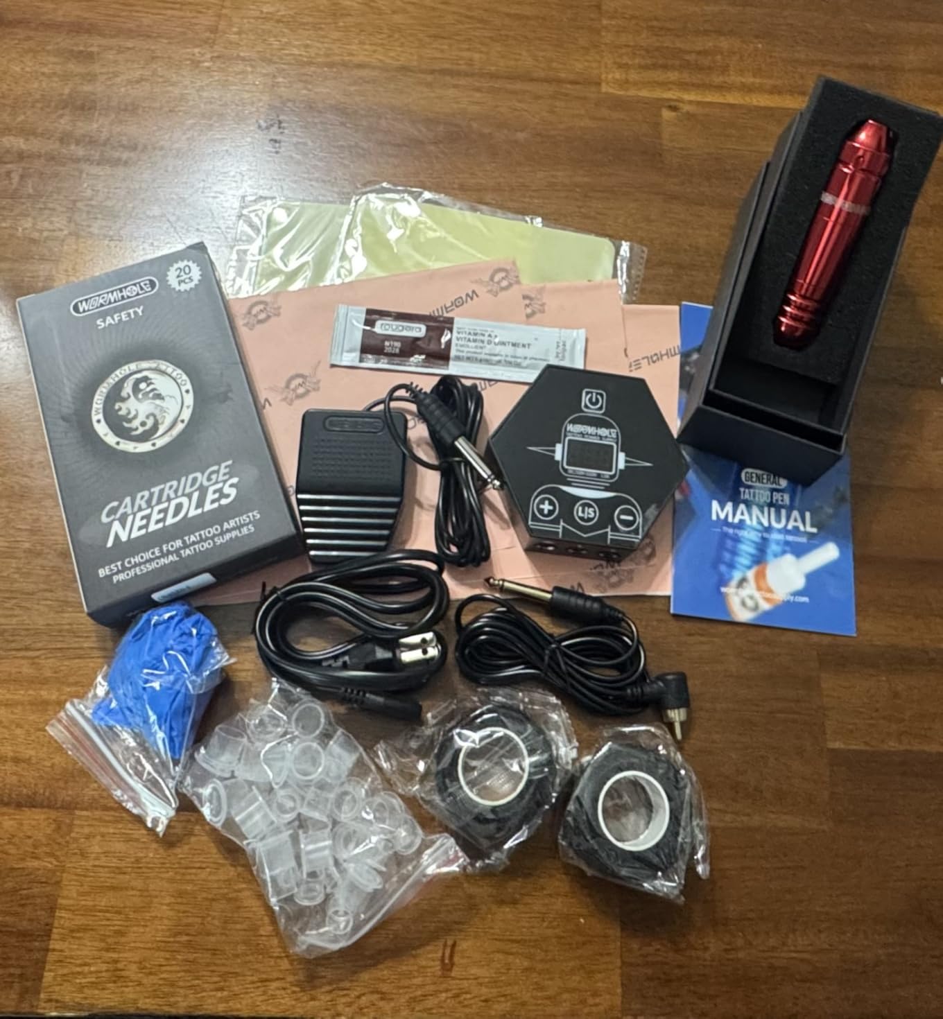 Wormhole Tattoo Kit for Beginners, Rotary Tattoo Pen Kit with 20 Color Inks, 20 Cartridge Needles & Power Supply for Tattoo Practice WTK090 customer photo 1