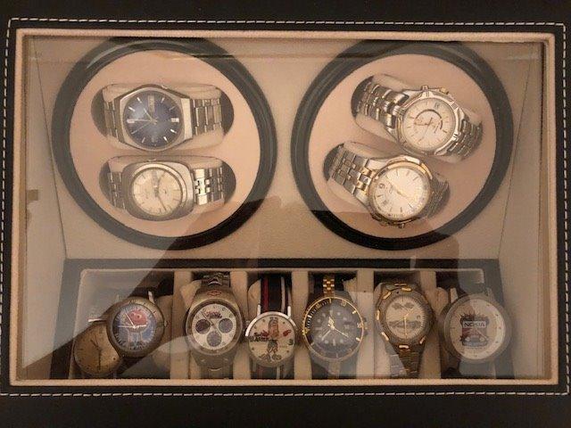 SHZICMY Automatic Watch Winder Display Box, 4+6 Automatic Rotation Leather Wood Watch Winder Collector Display Box (Black) customer photo 2